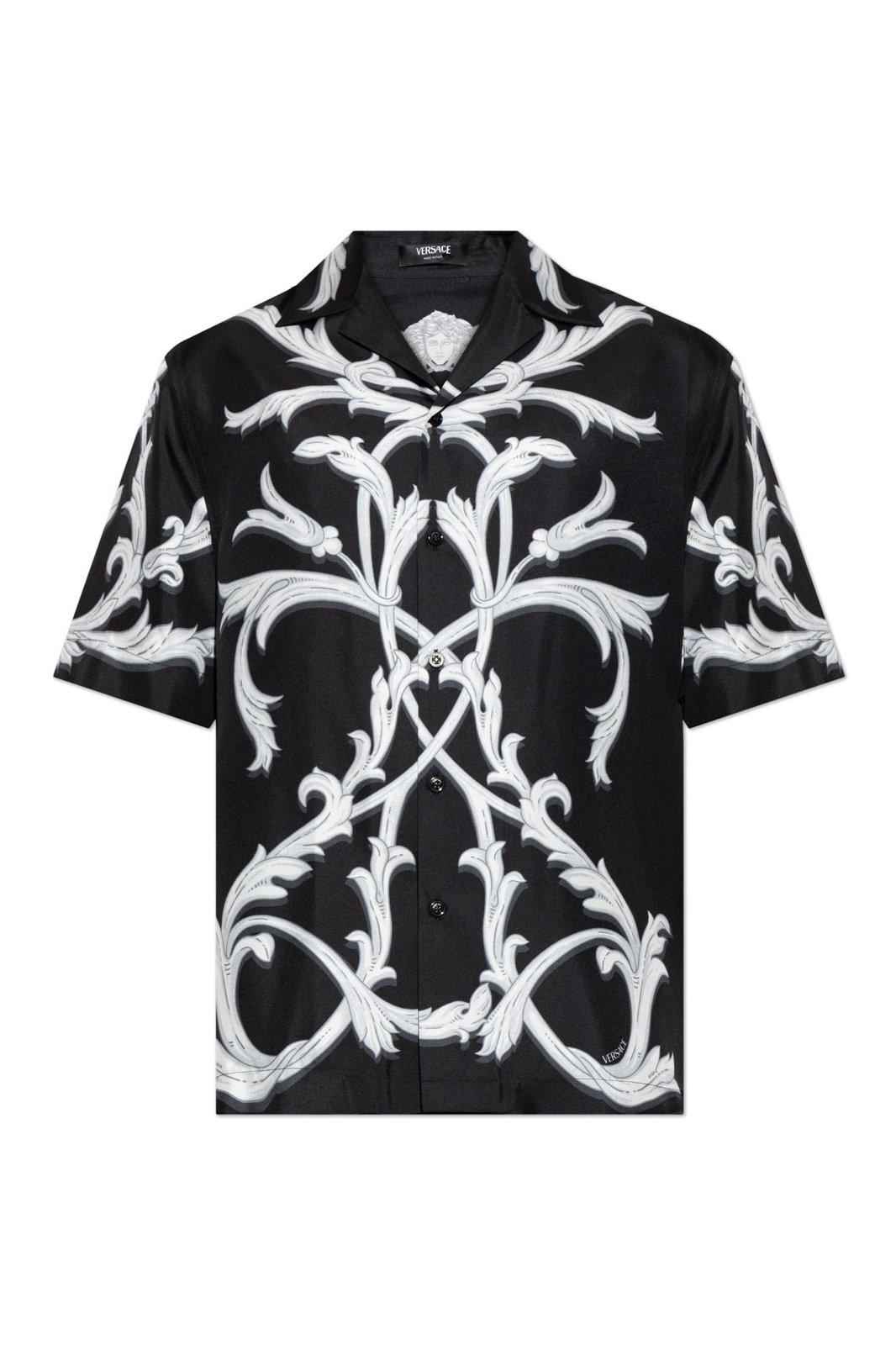 Shop Versace Short-sleeved Twill Shirt In Nero E Bianco