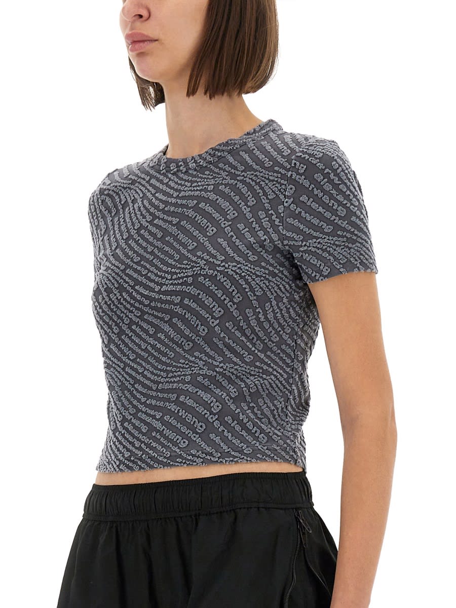 Alexander Wang T T By Alexander Wang Fitted T-shirt With All-over Logo Print In Gray