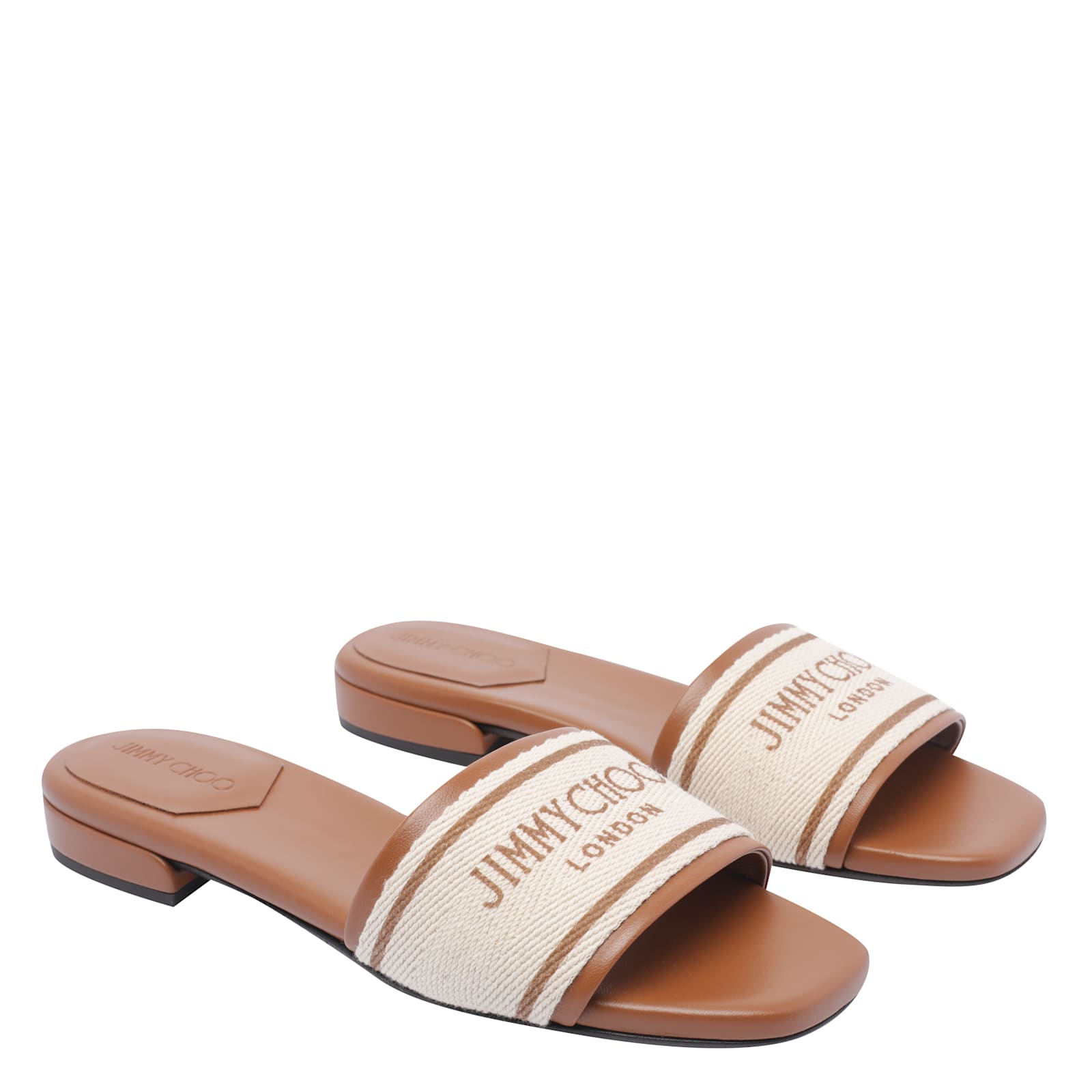 Jimmy Choo Joa Logo Canvas And Leather Sliders In White