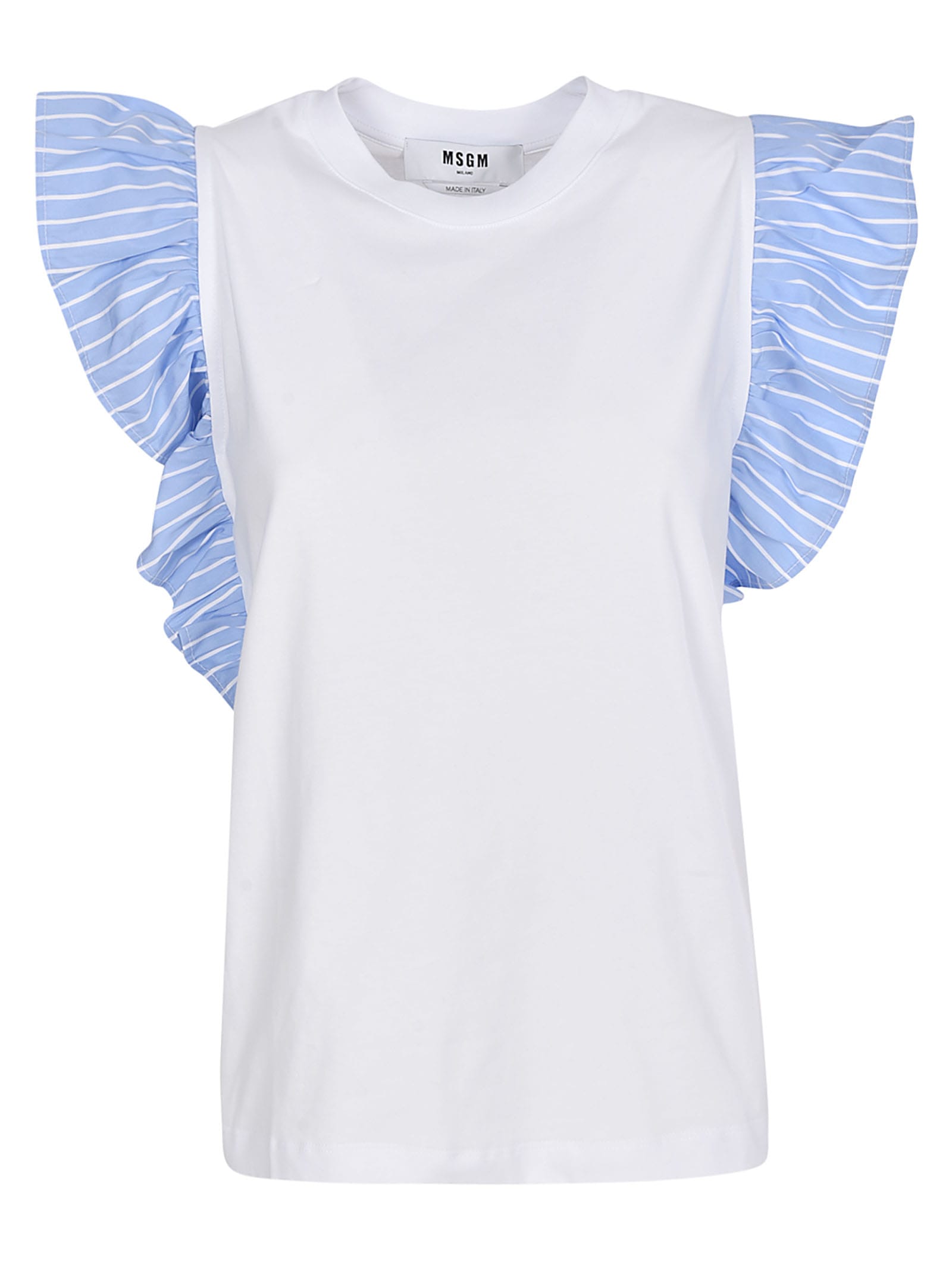 Msgm Ruffled Sleeve T-shirt In Bianco