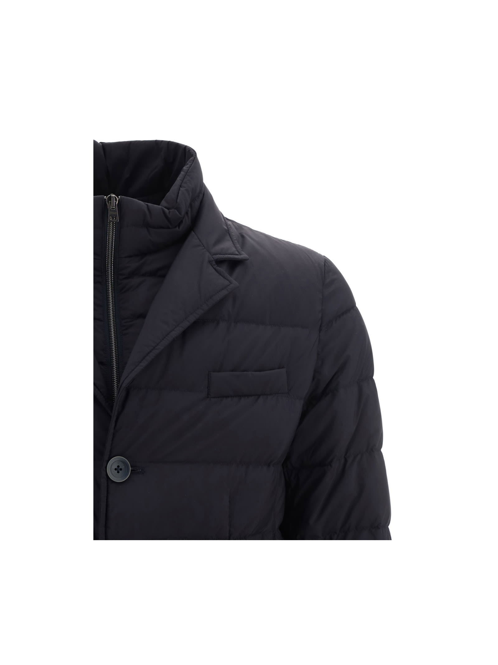 Herno Men Long Down Jacket With Buttons In Blu Navy