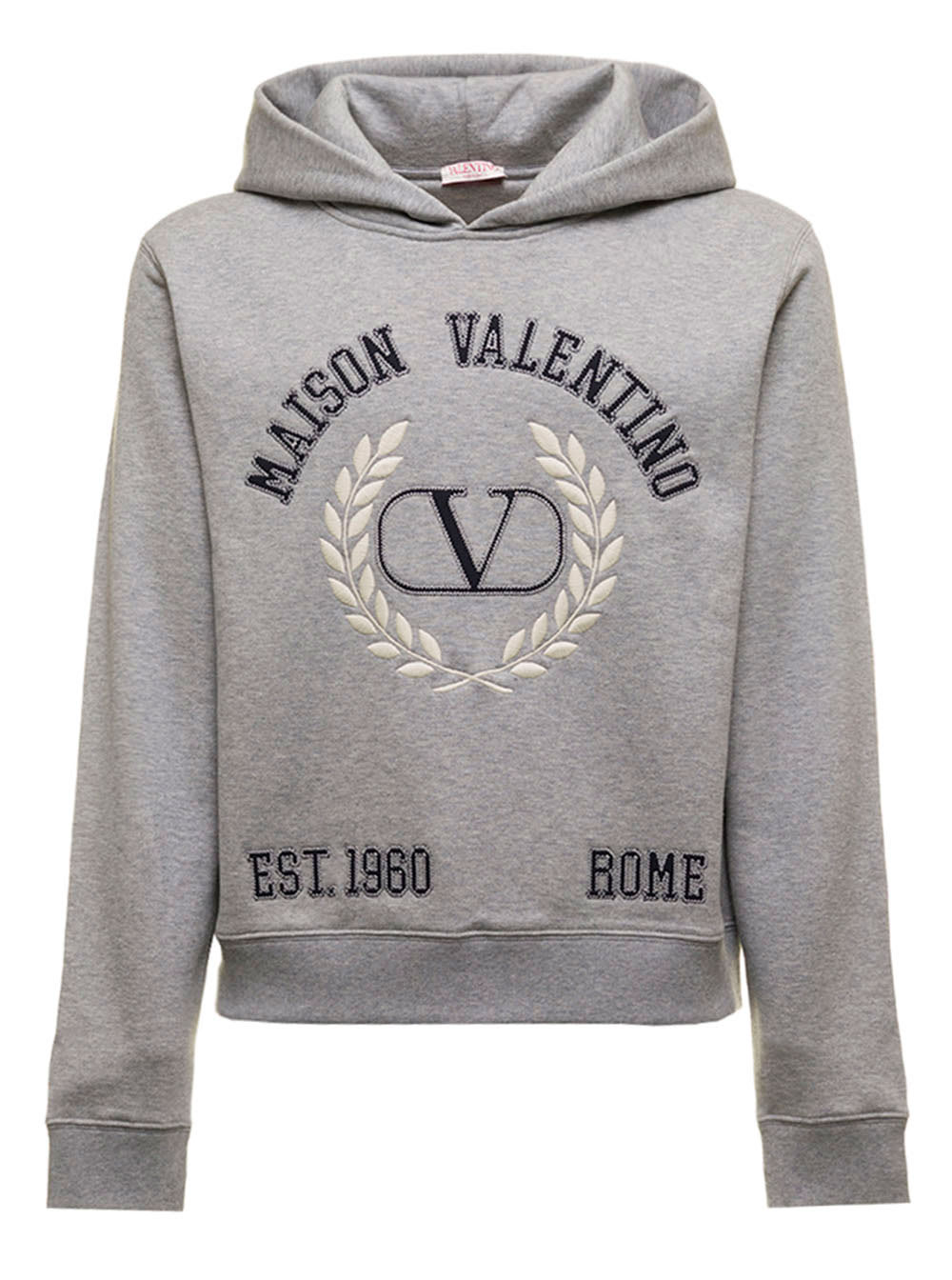 Valentino Mens Grey Jersey Hoodie With Maison Logo