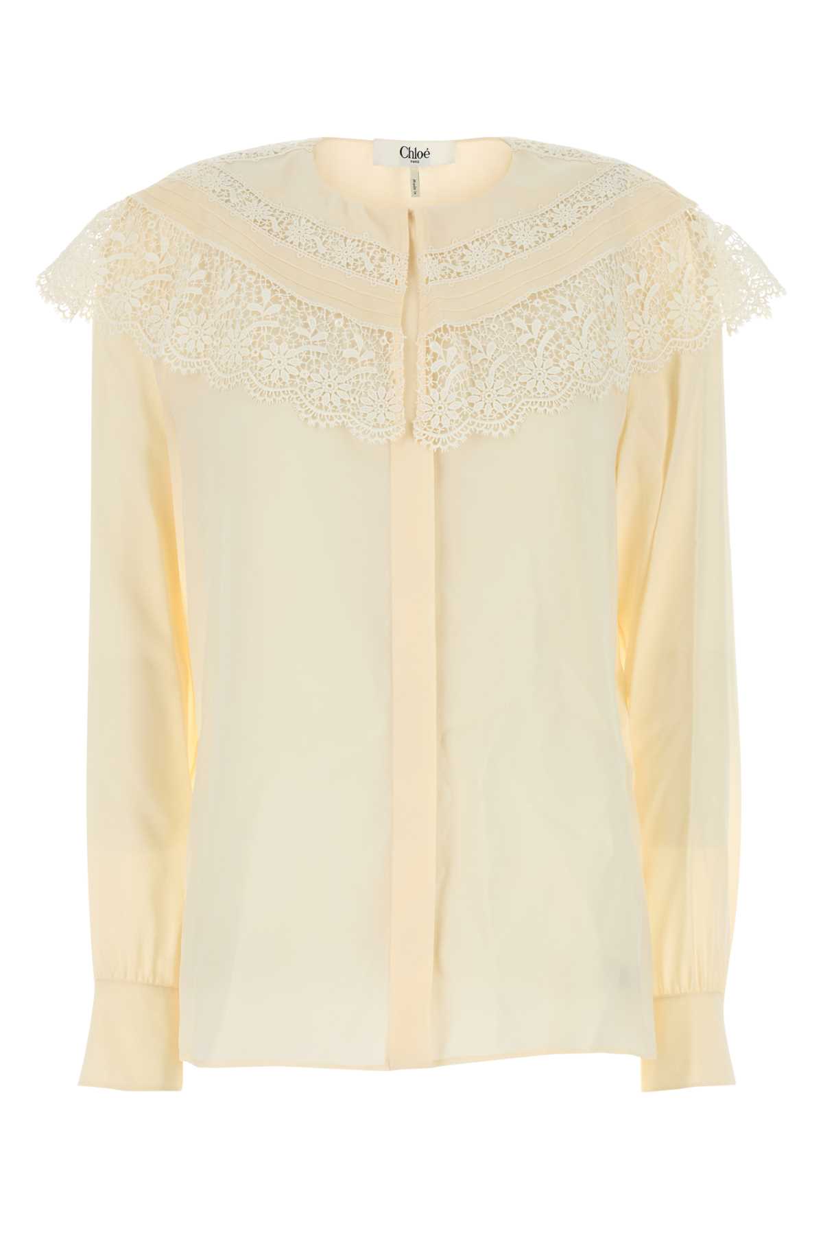 Chloé Lace-trimmed Organic Silk Crepe De Chine Blouse In Neutral