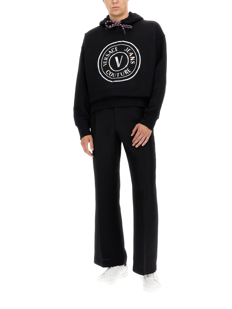 Shop Versace Jeans Couture Sweatshirt With Laminated Logo In Black