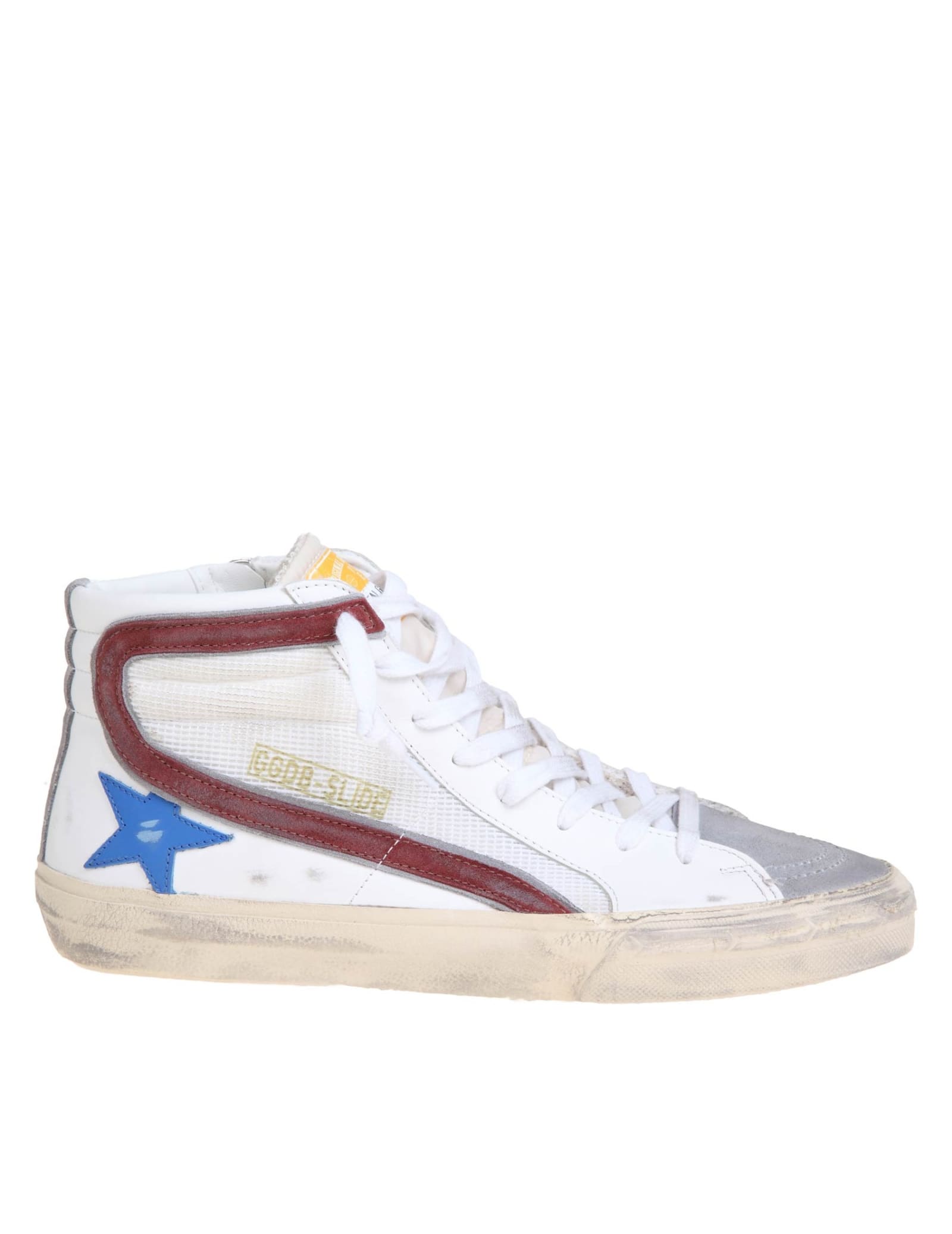 GOLDEN GOOSE GOLDEN GOOSE SLIDE SNEAKERS IN WHITE AND GRAY LEATHER