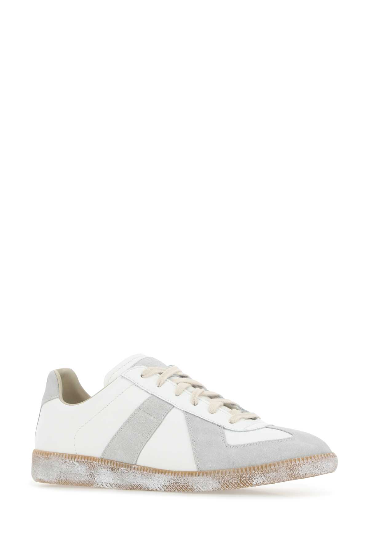 Shop Maison Margiela Two-tone Leather Replica Sneakers In H8339