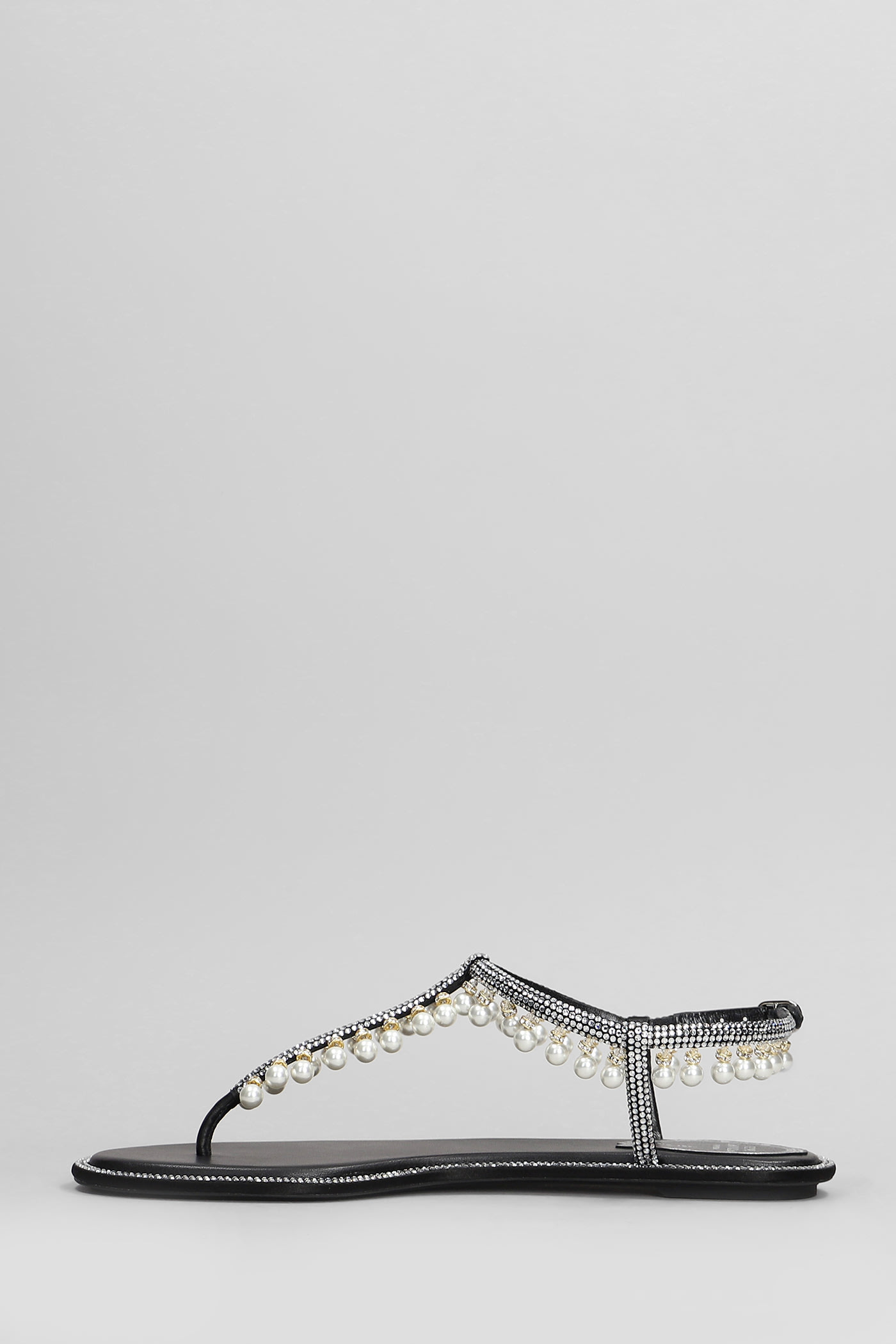 René Caovilla Flat Sandals Adorned Open Toe In Black