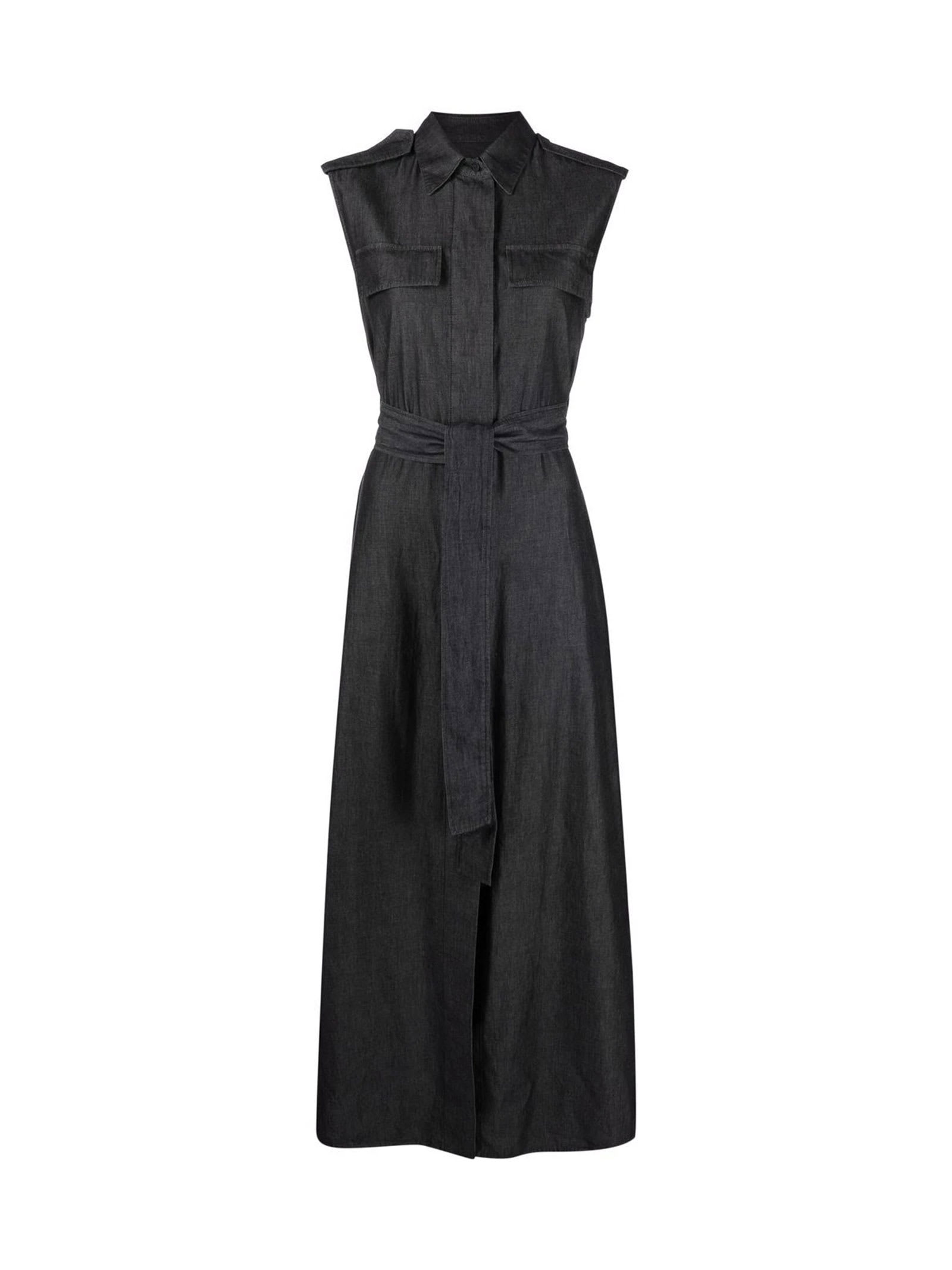 Dondup Cotton Dress With Belt In Nero