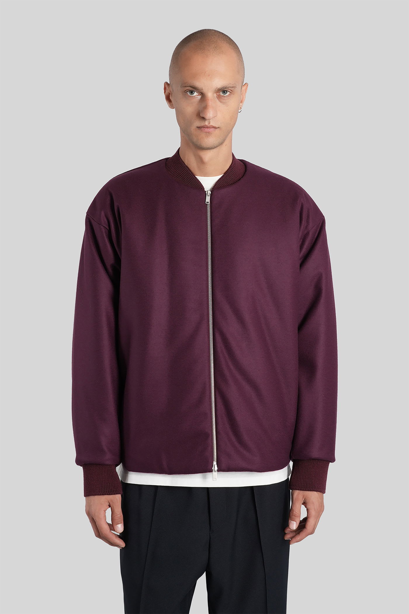 Jil Sander Bomber Jacket In Bordeaux Wool In Burgundy