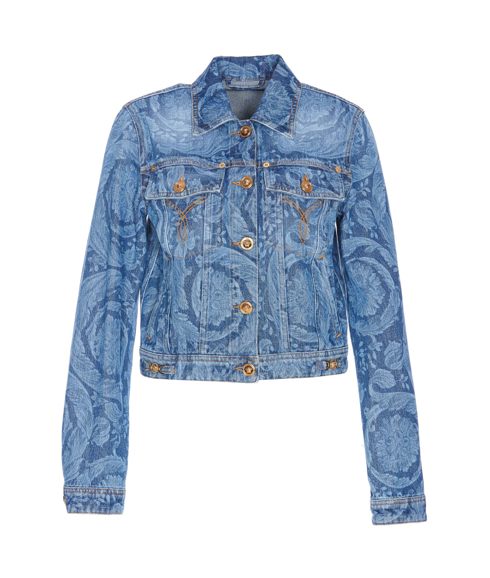 Versace Baroque Print Denim Jacket In Blue