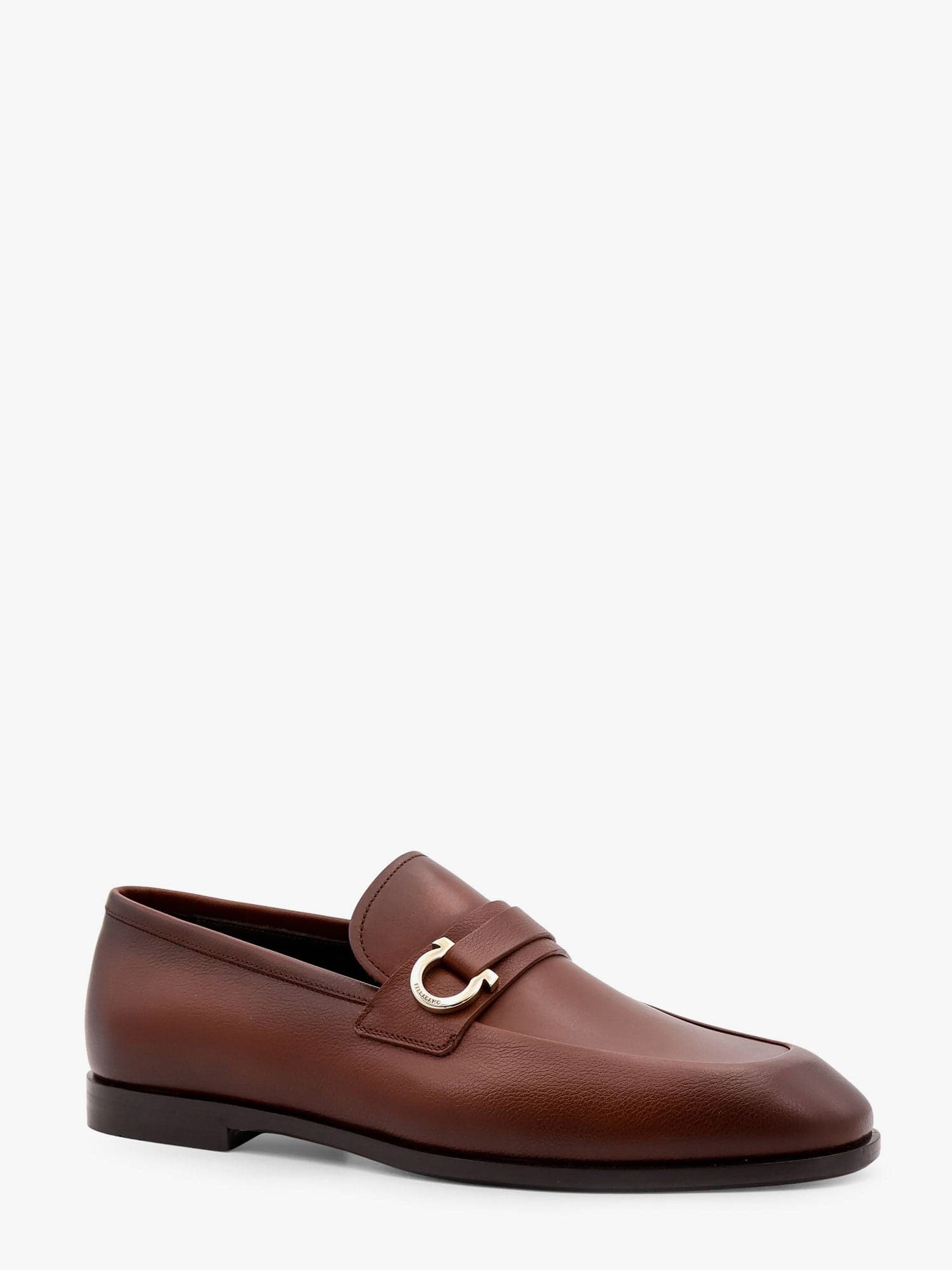 Ferragamo Florio Leather Loafer With Gancini Detail In Brown