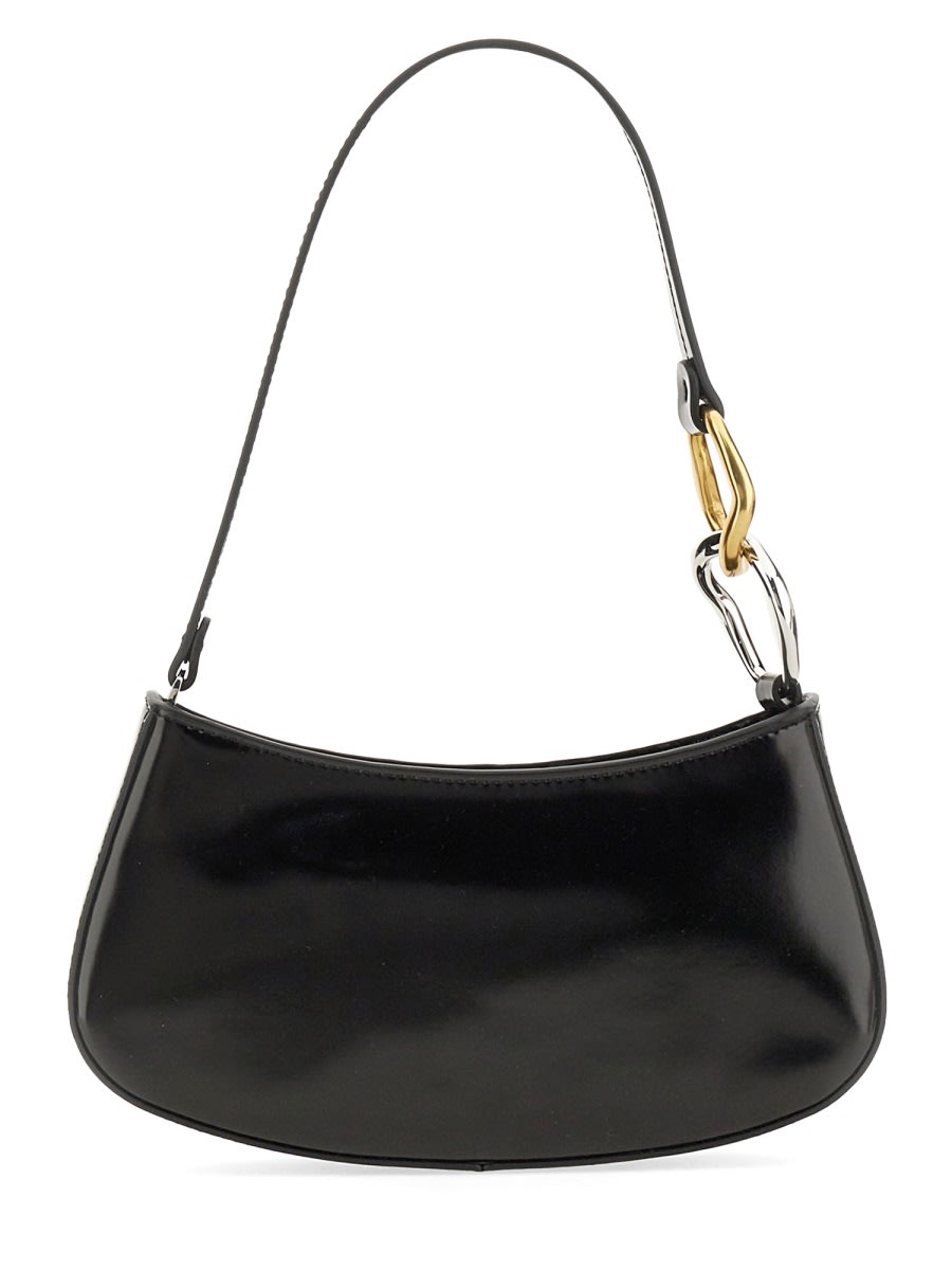 Staud Curved Rectangular Black Shoulder Handbag With Chain Link Strap In Black
