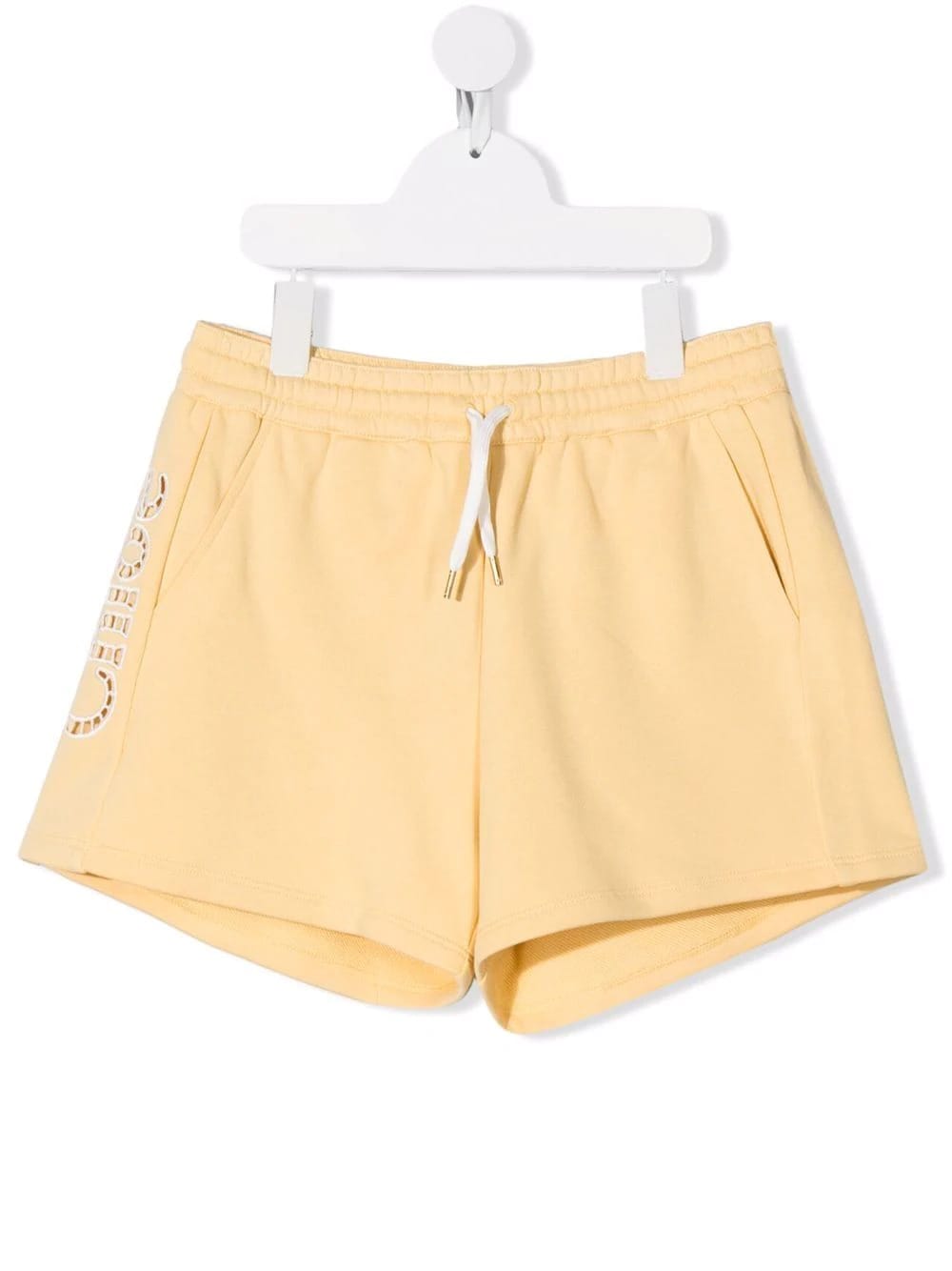 Chloé Kids Pale Yellow Shorts With Perforated Logo