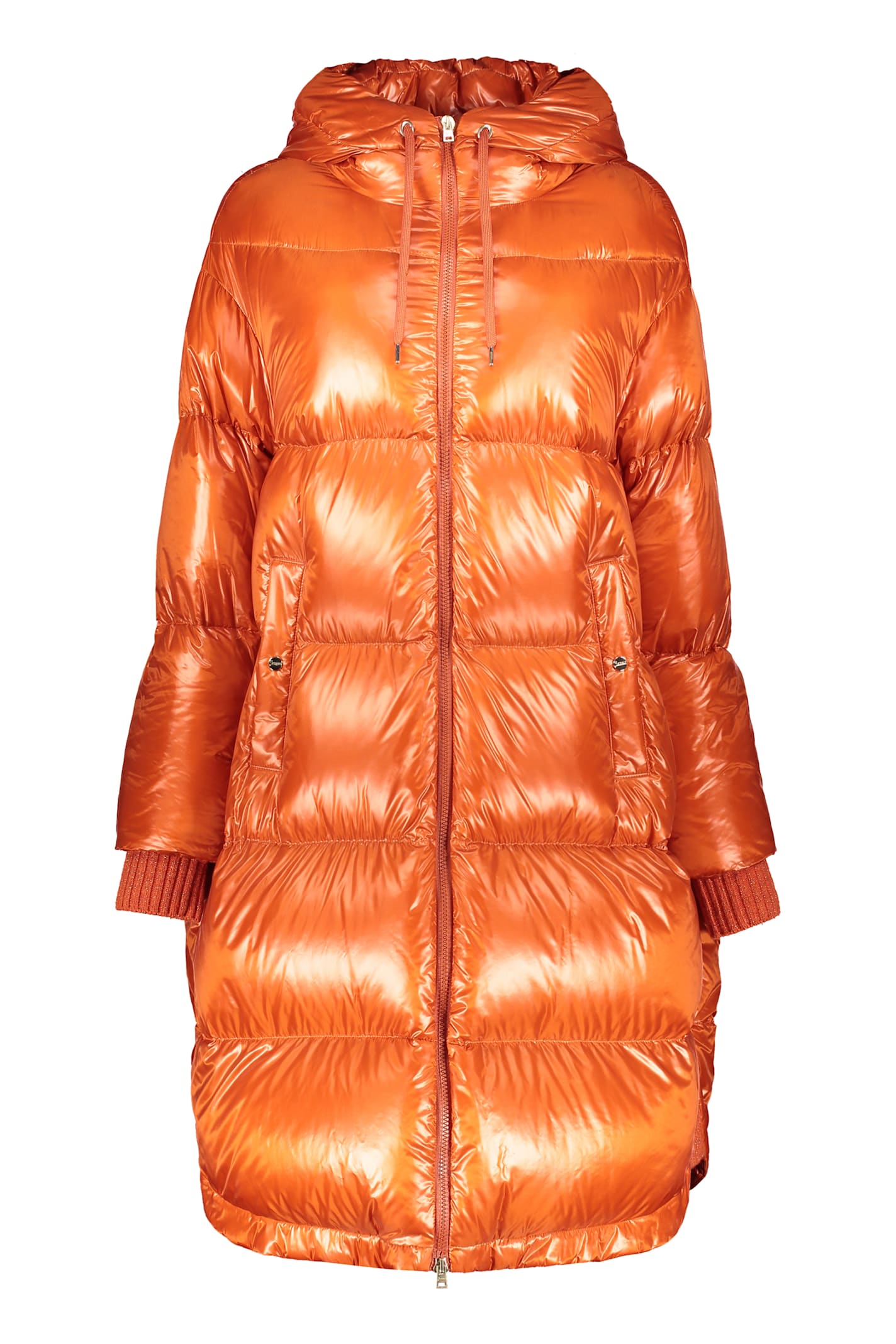 Herno Orange Down Jacket With Hood And Pockets In Orange