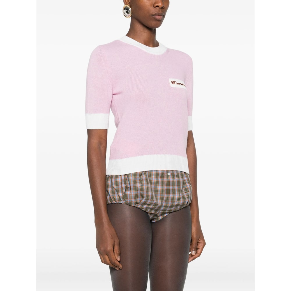 Marni Wool Blend Short Sleeve Crewneck Sweater In Pink