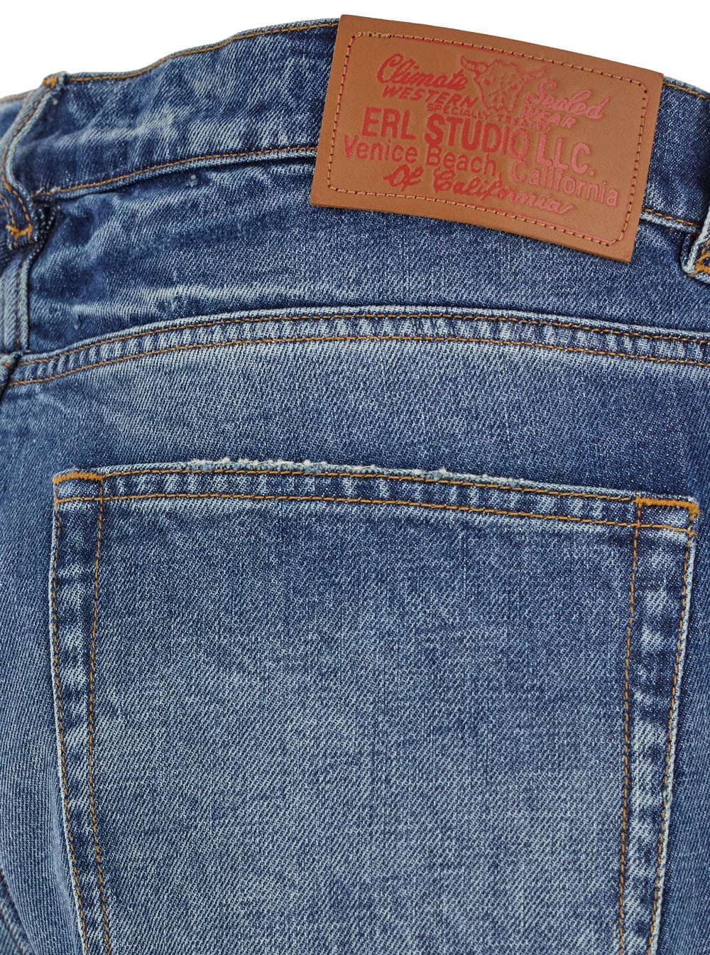 Shop Erl Blue Flared Jeans With Logo Patch On The Rear In Denim Man