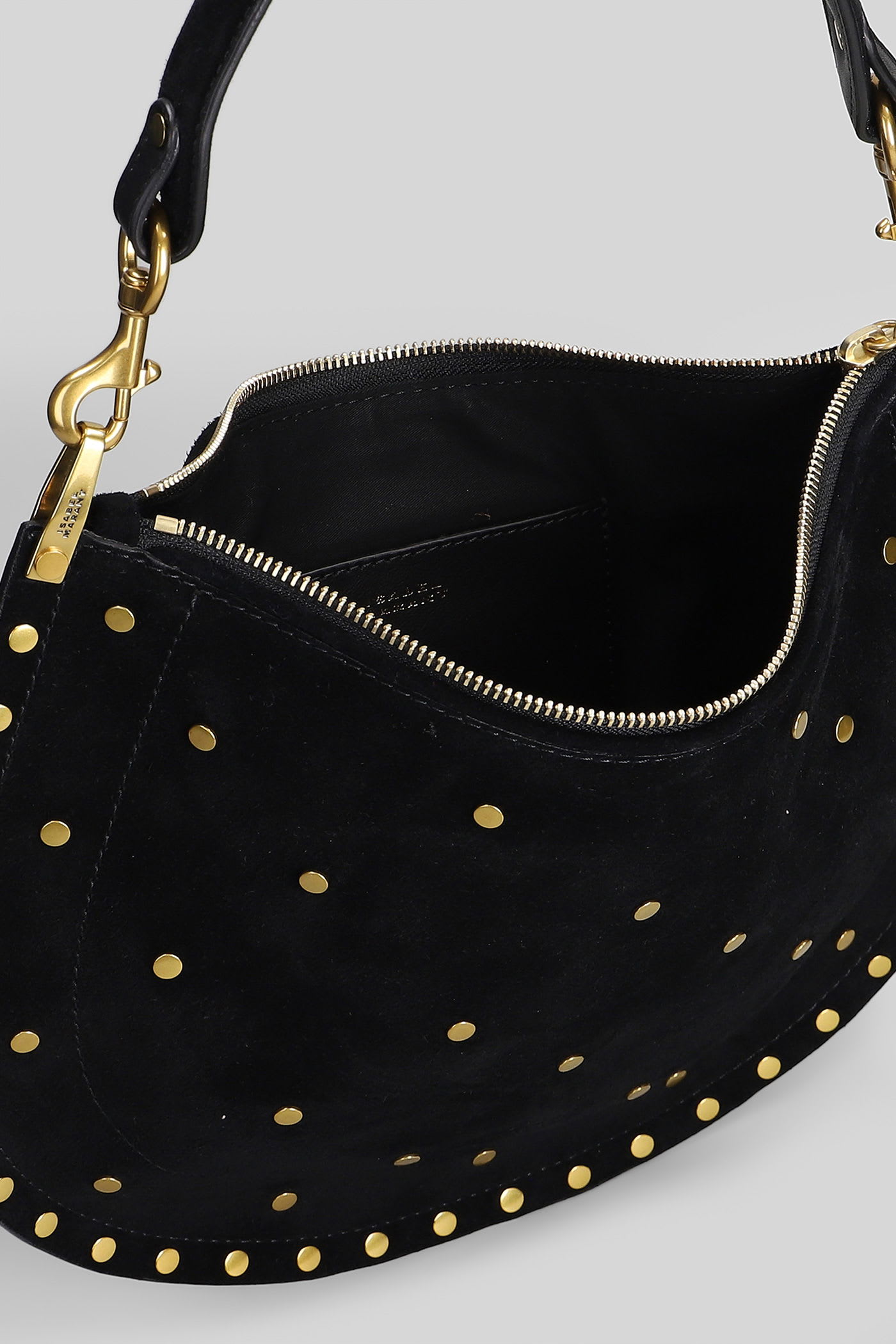 Isabel Marant Oskan Soft Zip Shoulder Bag In Black Suede In Black