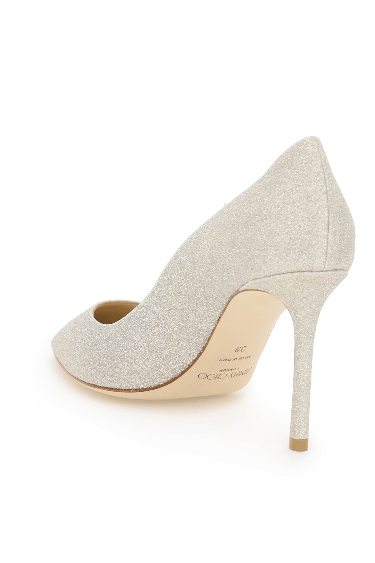 Shop Jimmy Choo Romy 85 Dusty Glitter Pumps In Platinum Ice (gold)