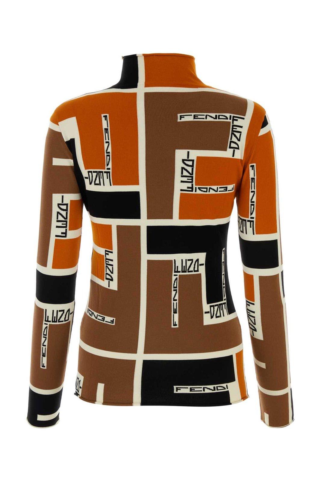 Shop Fendi High-neck Printed Jumper In Orange