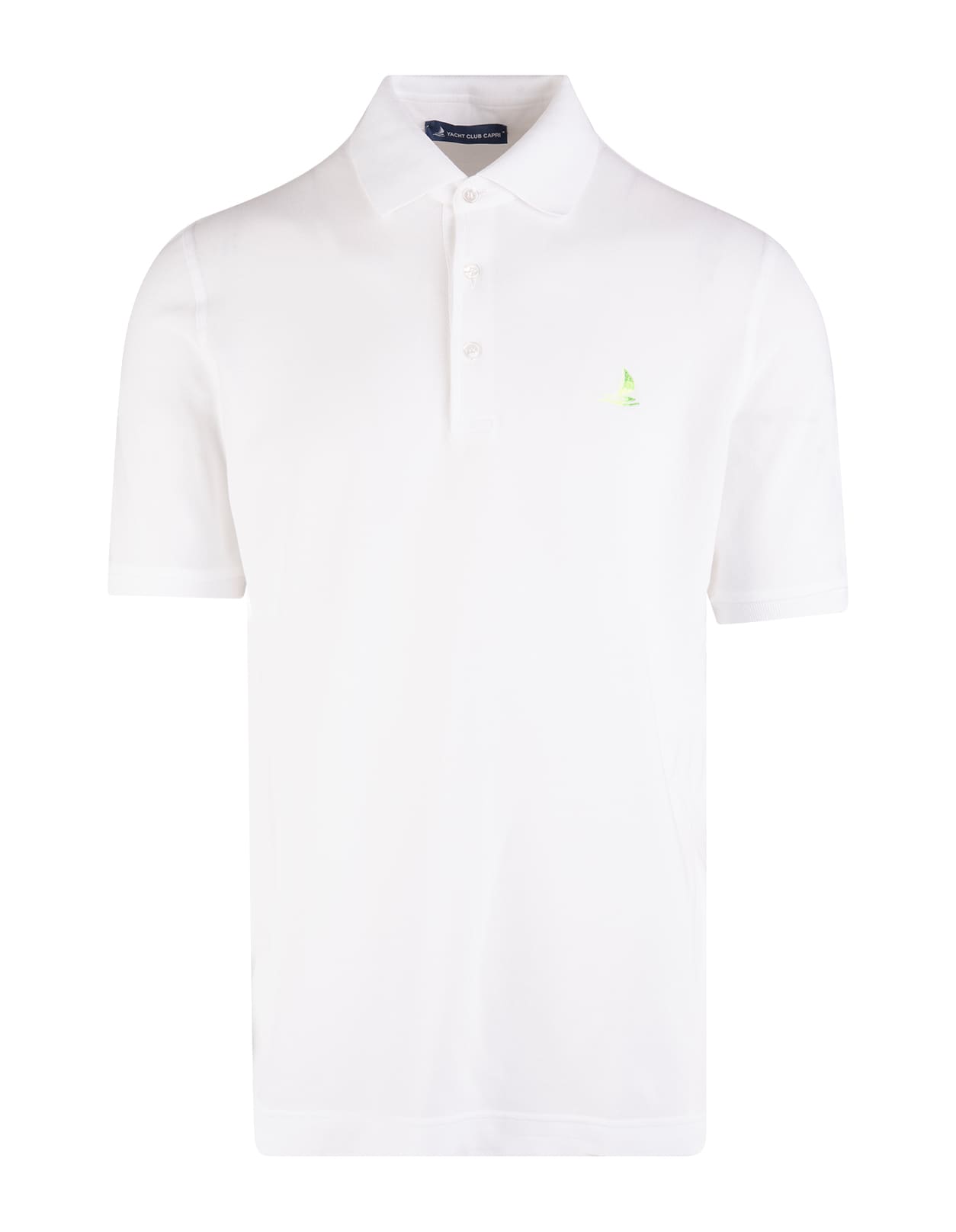 Fedeli Man - White Pique Polo Shirt With Green Yacht Club Capri Logo
