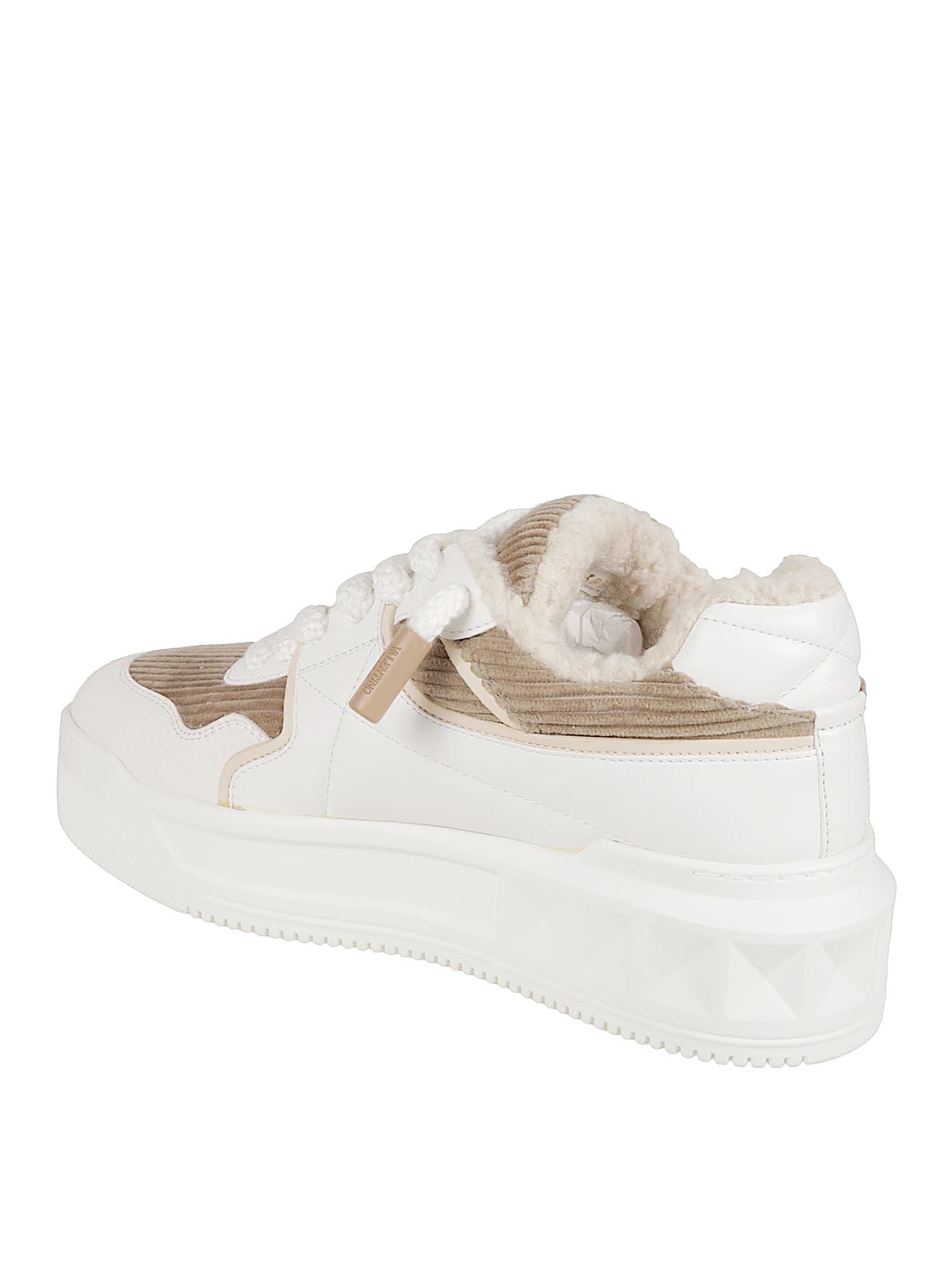 Valentino One Stud Xl Sneakers In Leather And Velvet In Multi