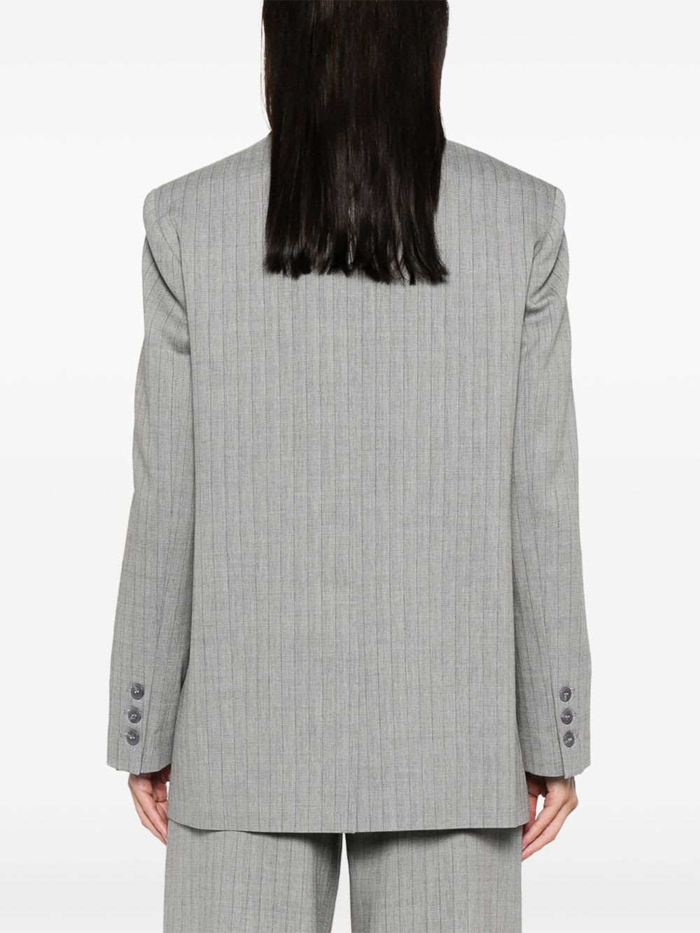 Twinset Double-breasted Pinstripe Blazer With Structured Shoulders In Gray