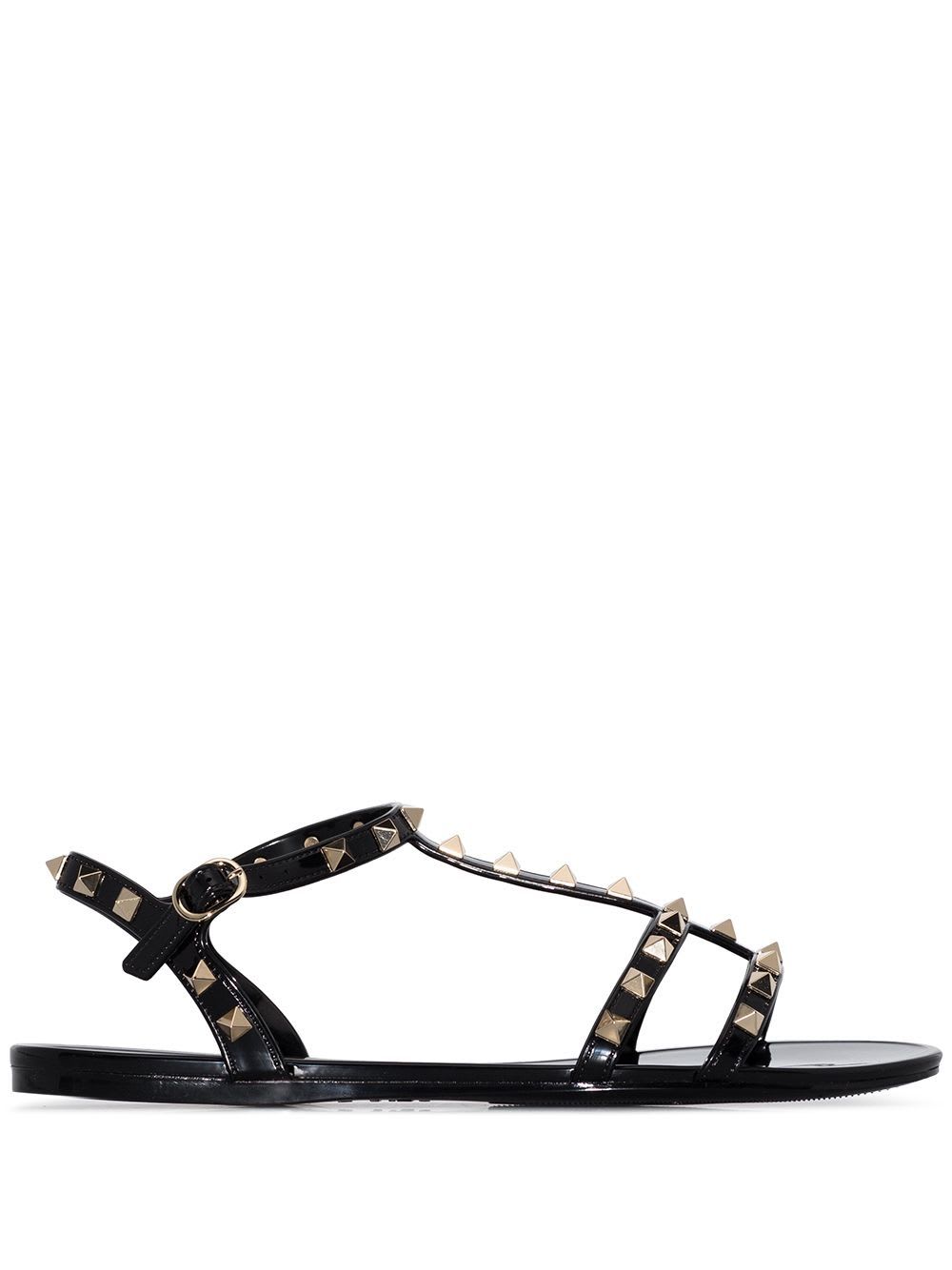 Valentino Garavani Rockstud Rubber Sandals Ankle Strap Design In Black