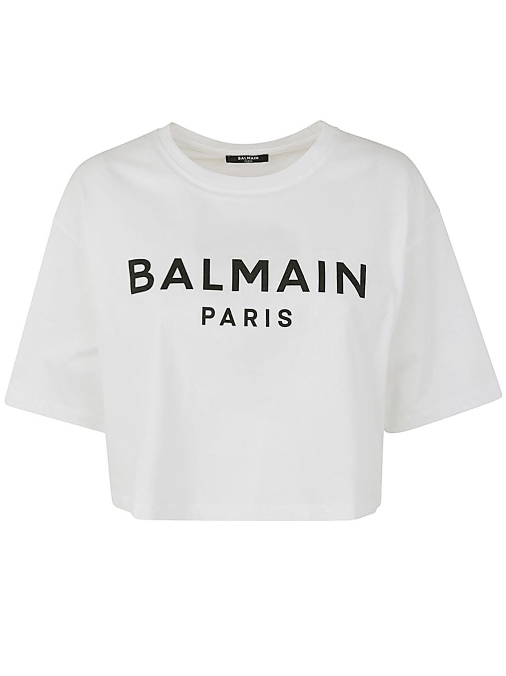 Balmain Printed Cropped T-shirt In Gab Blanc Noir