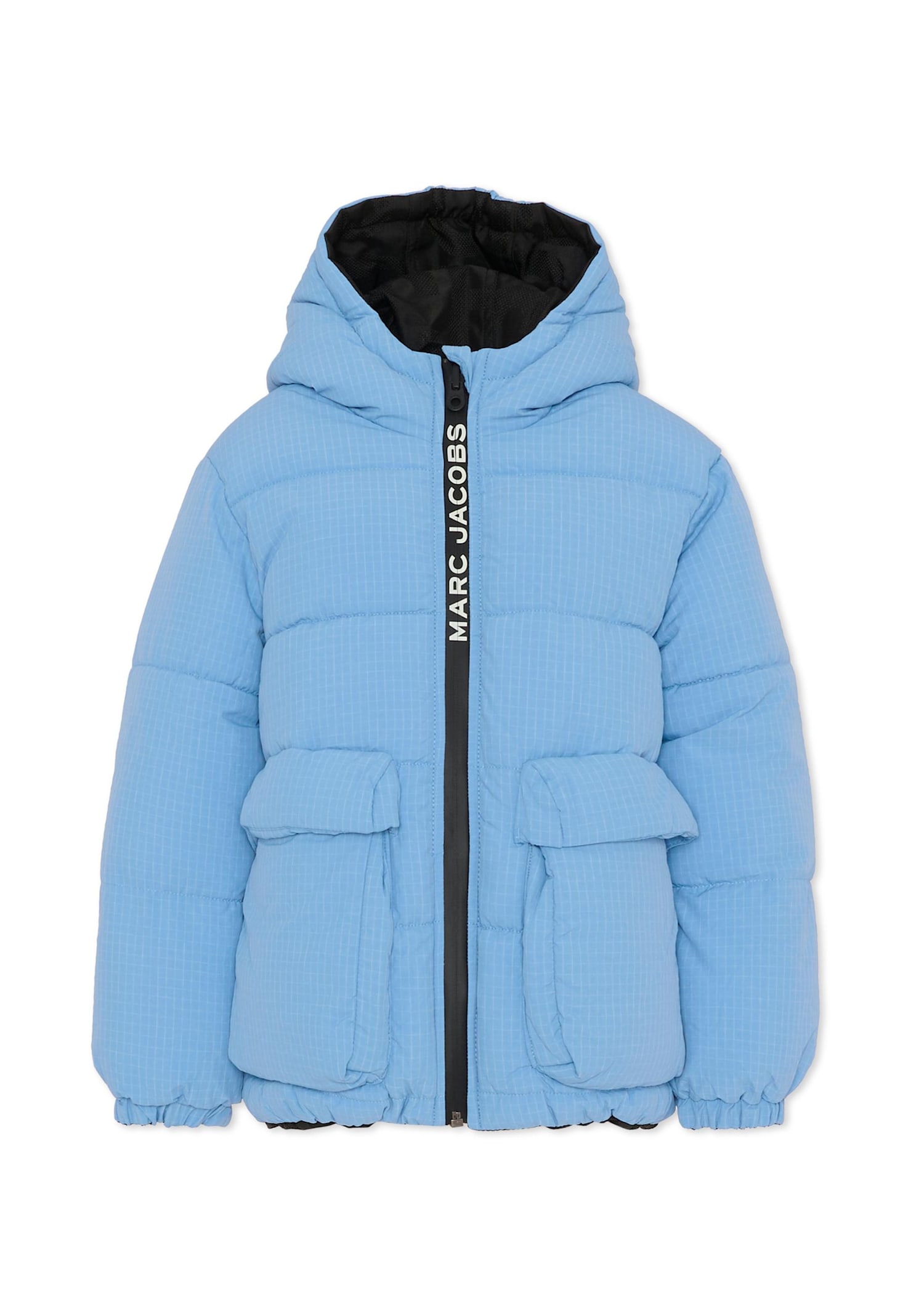Marc Jacobs Reversible Light Blue Down Jacket For Boy With Logo In Blue