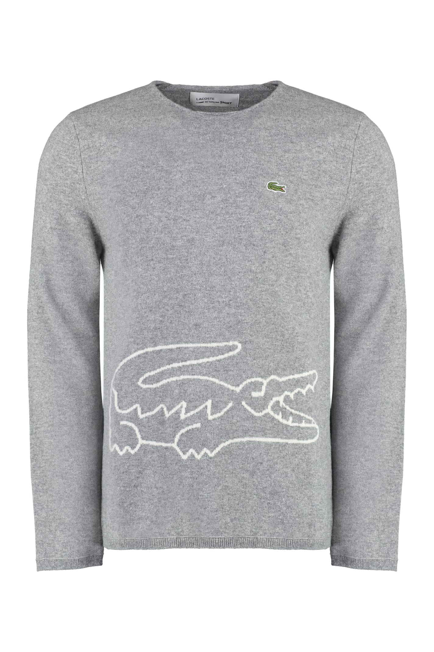 Shop Comme Des Garçons Shirt Lacoste X Comme Des Garçons - Cotton Crew-neck Sweater In Grey