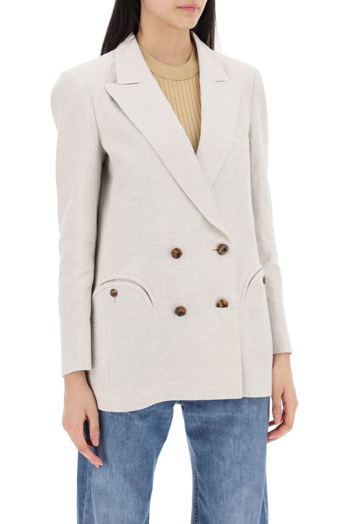 Shop Blazé Milano Everyday Mid-day Sun Double-breasted Blazer In Oatmeal (beige)