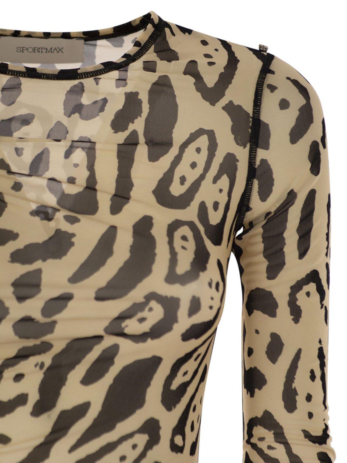 Sportmax Animalier Print Sheer Long Sleeve Top