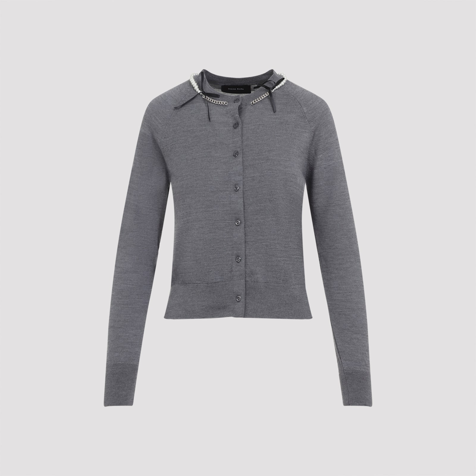 Simone Rocha Womens Charcoal Pearl Embellished Round-neck Wool And Silk Cardigan In Gray