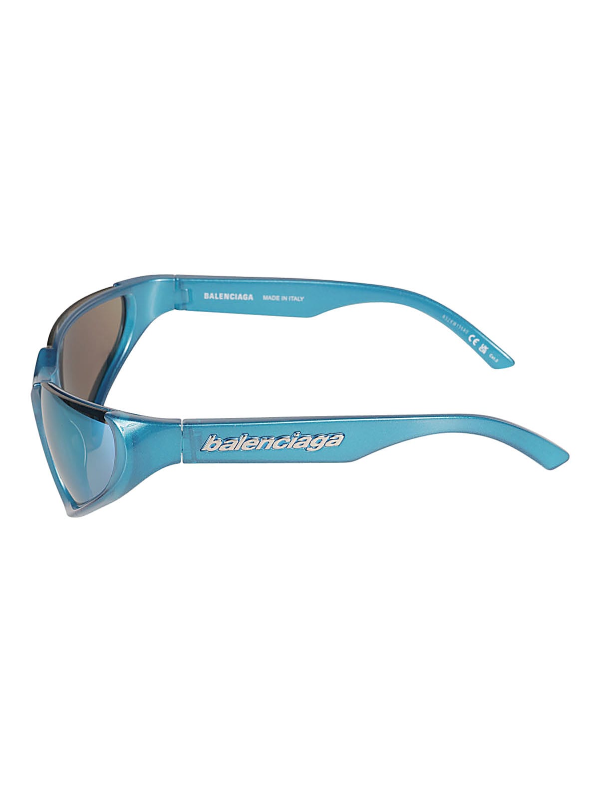 Shop Balenciaga Logo Embossed Cat Eye Sunglasses In Light Blue/green