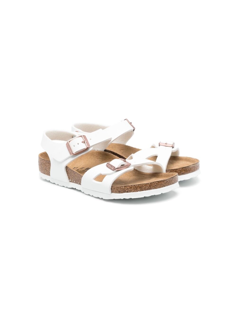 Birkenstock Kids' Rio White Flat Sandals With Double Strap In Faux Leather Girl