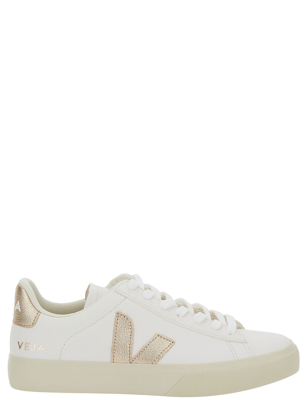 campo White Low Top Sneakers With Metallic Logo In Leather Woman