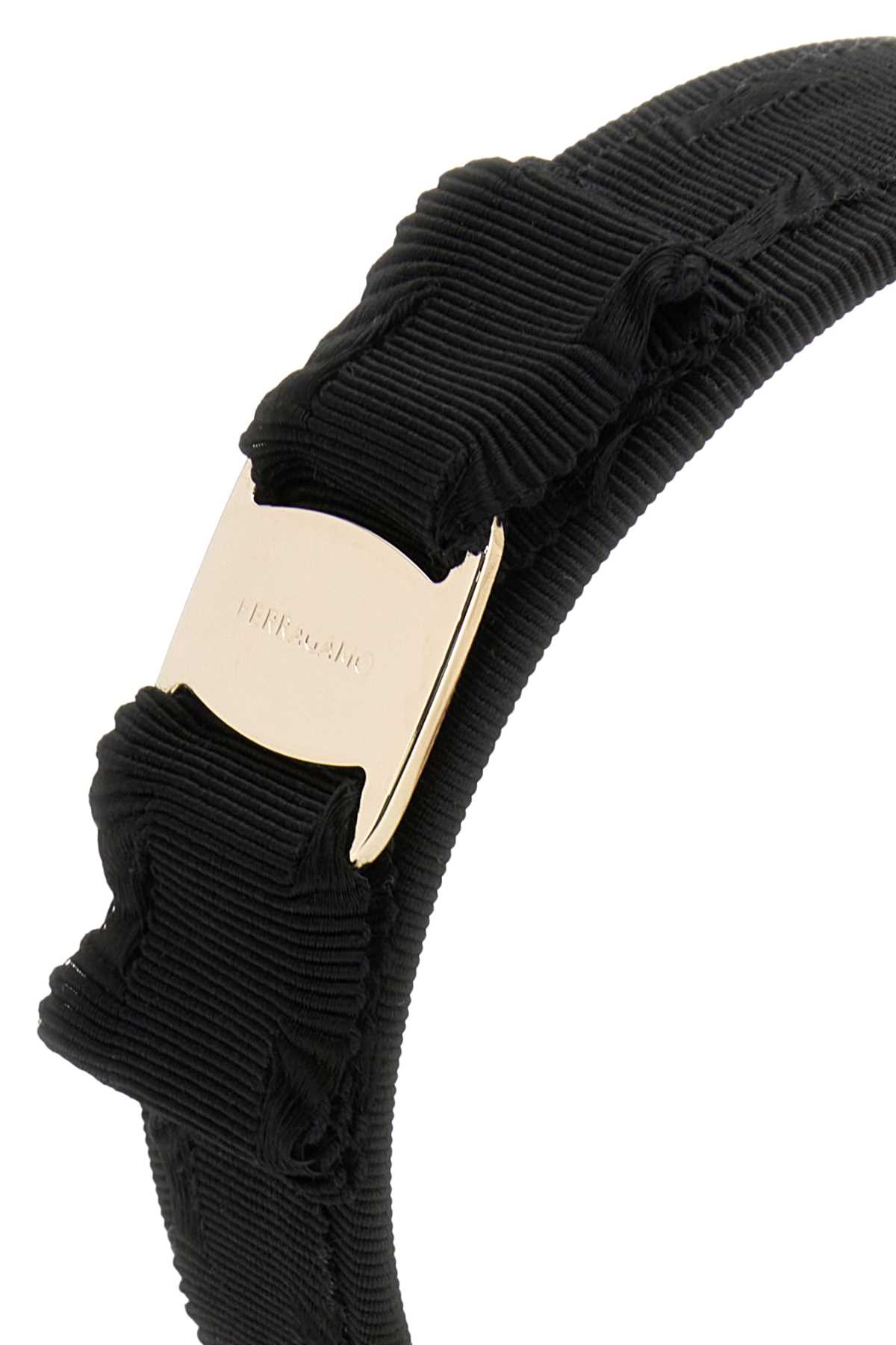 Ferragamo Textured Fabric Hairband With Metal Bow Accent In Black