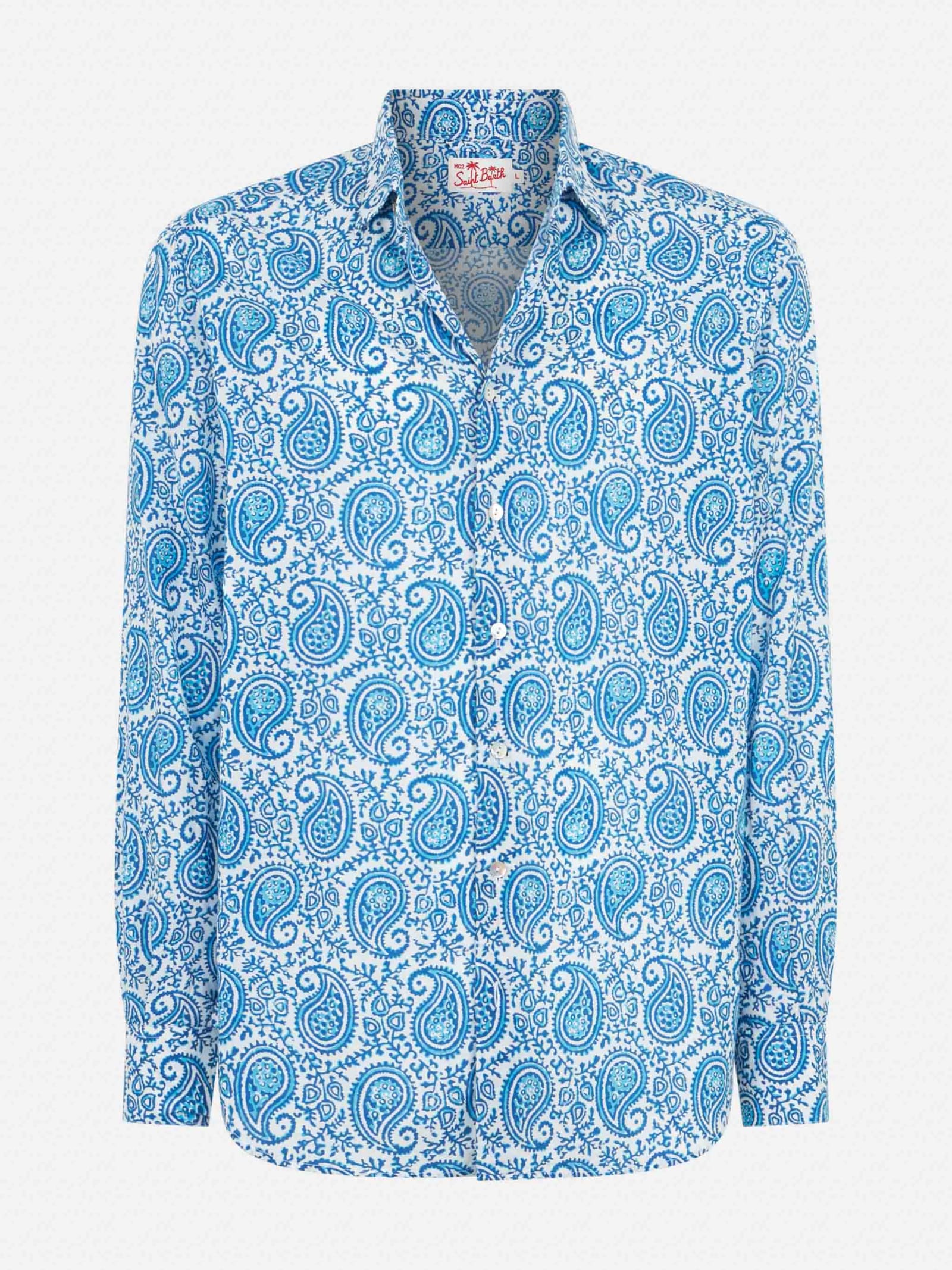 MC2 SAINT BARTH MAN MUSLIN COTTON SIKELIA SHIRT WITH PAISLEY PRINT