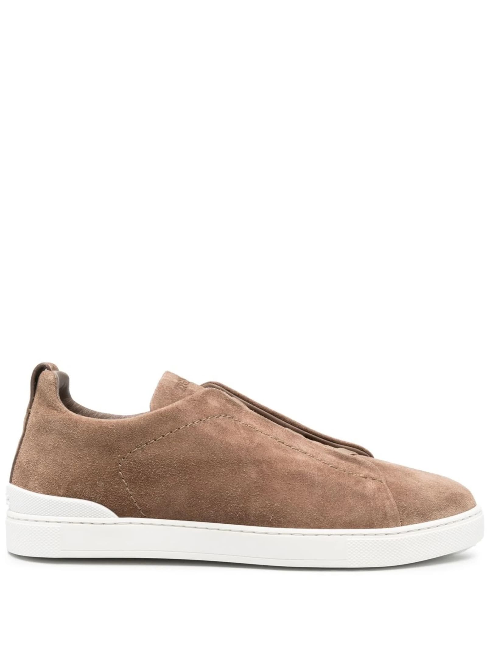Zegna Triple Stitch Sneakers In Light Brown Suede