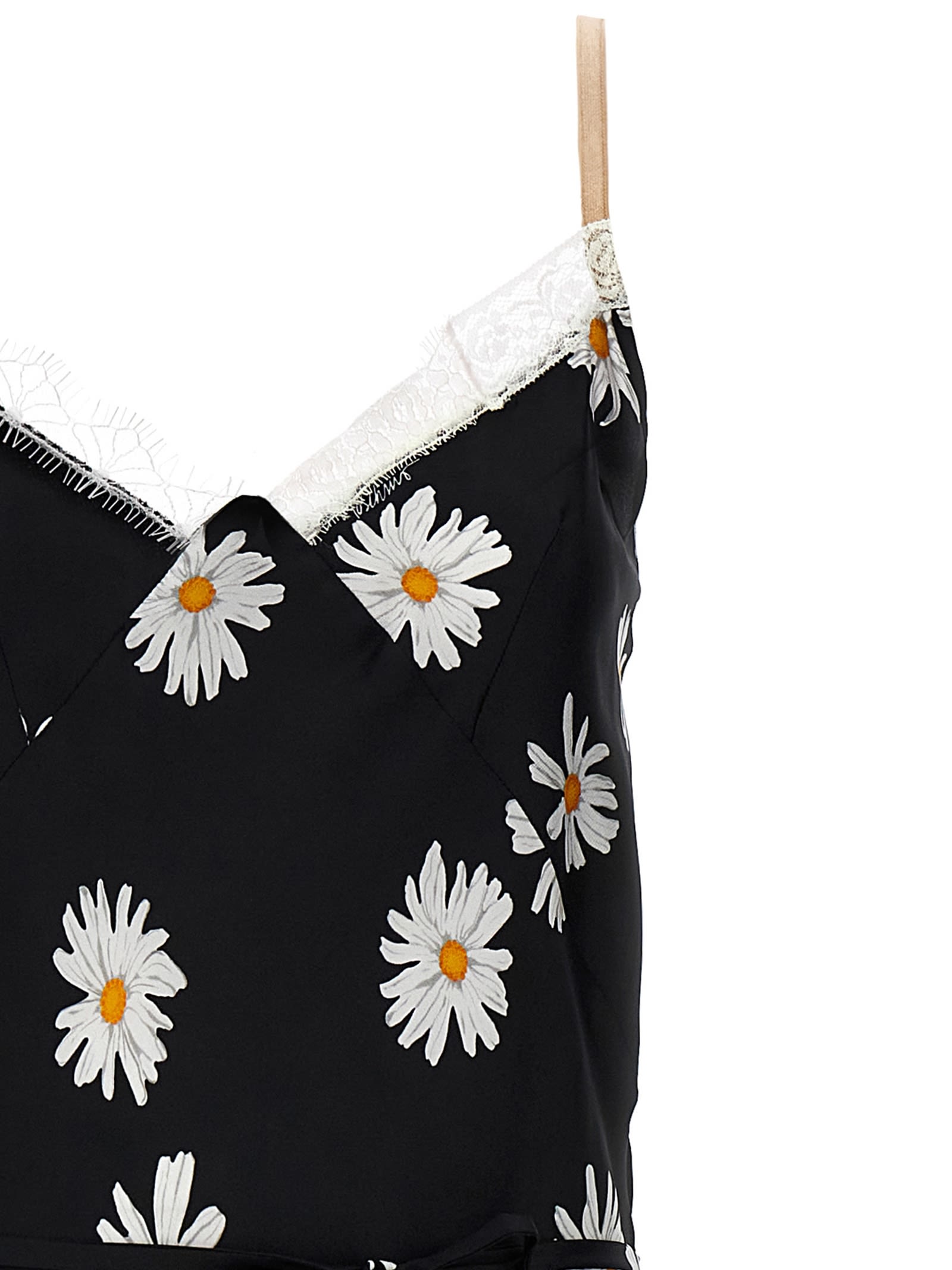 Moschino All-over Daisy Print Silk Twill Midi Dress In Black