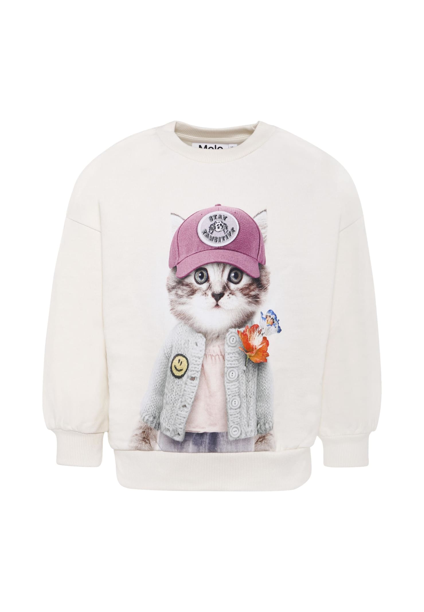 Molo Ivory Sweatshirt For Girl With Cat In White