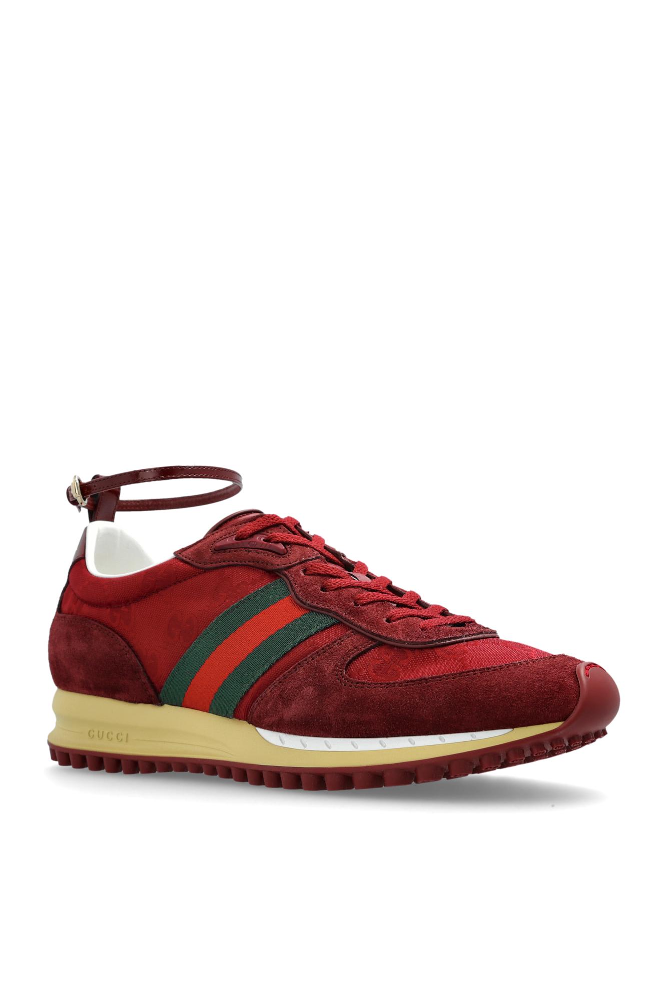 Gucci Vibrant Red Leather Sneakers In Multi