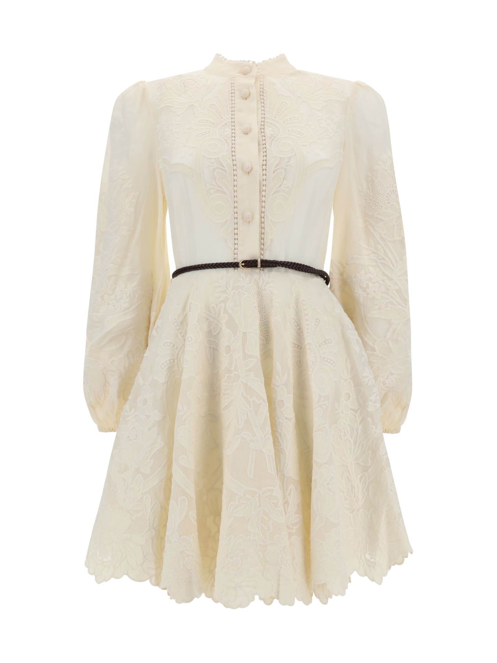 Shop Zimmermann Ottie Mini Dress In Beige