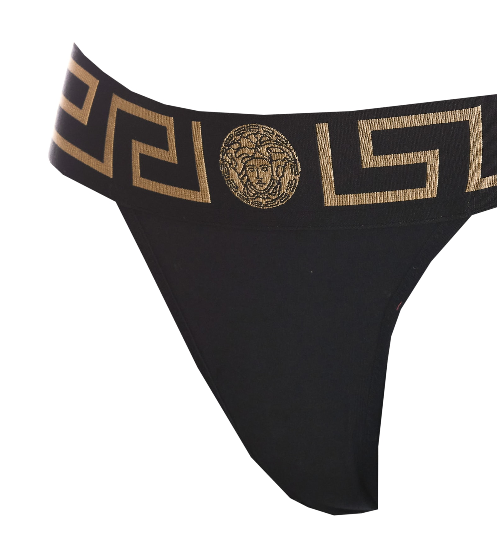 Greca Jacquard-trimmed Stretch-cotton Jersey Thong In Black