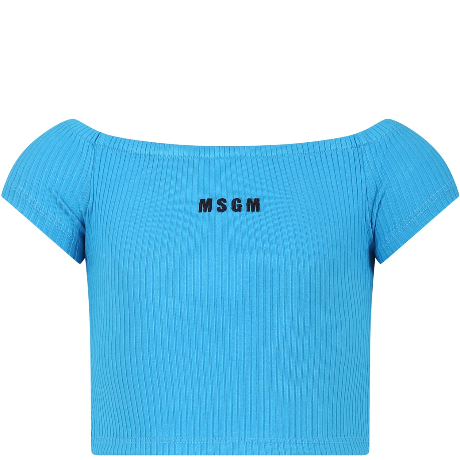 Msgm Kids' Light Blue T-shirt For Girl With Logo