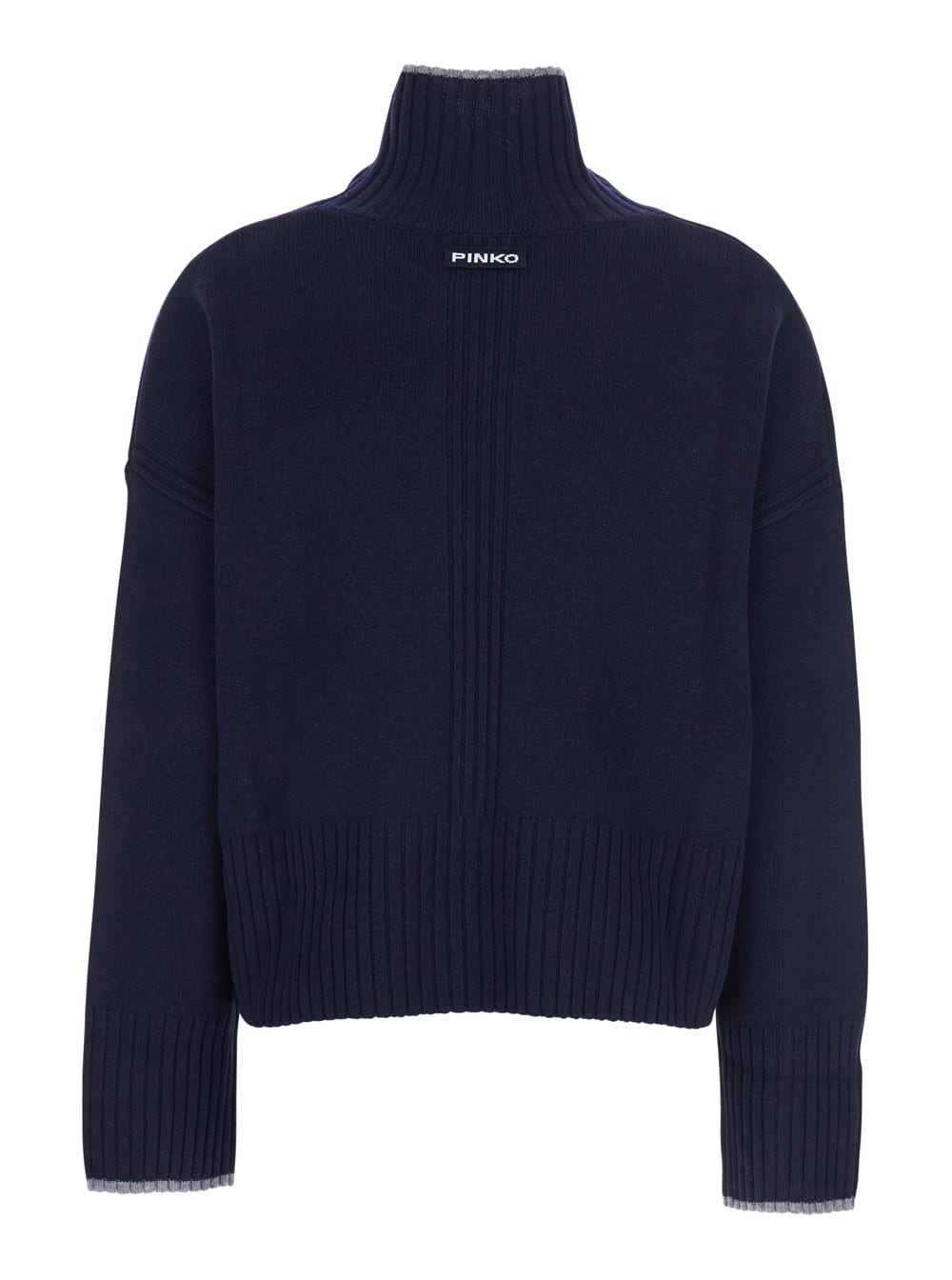 Pinko Blue Turtleneck Sweater With Back Logo In Wool Woman In Blue