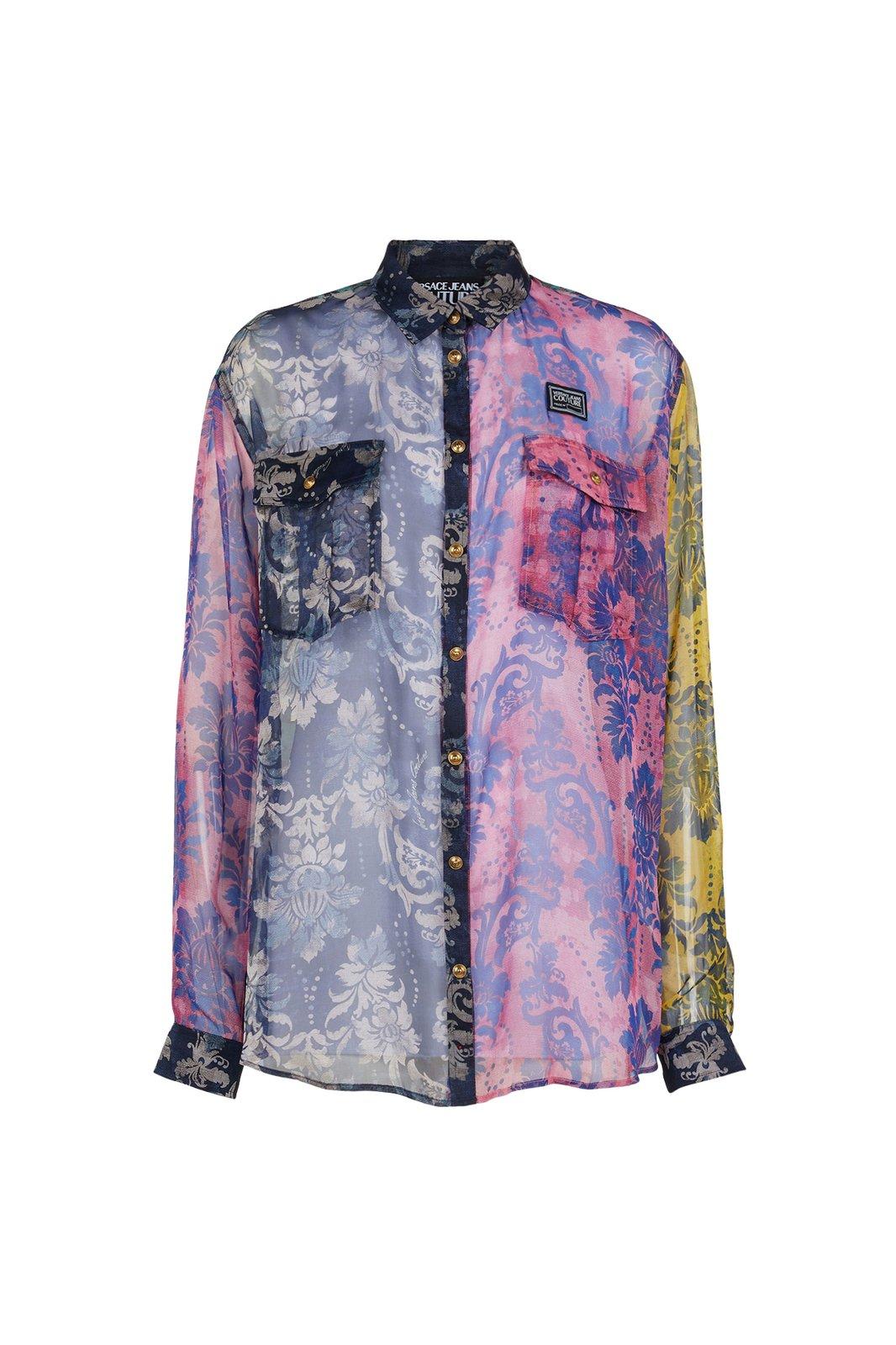 Shop Versace Jeans Couture Semi-sheer Panelled Shirt  In Multicolor
