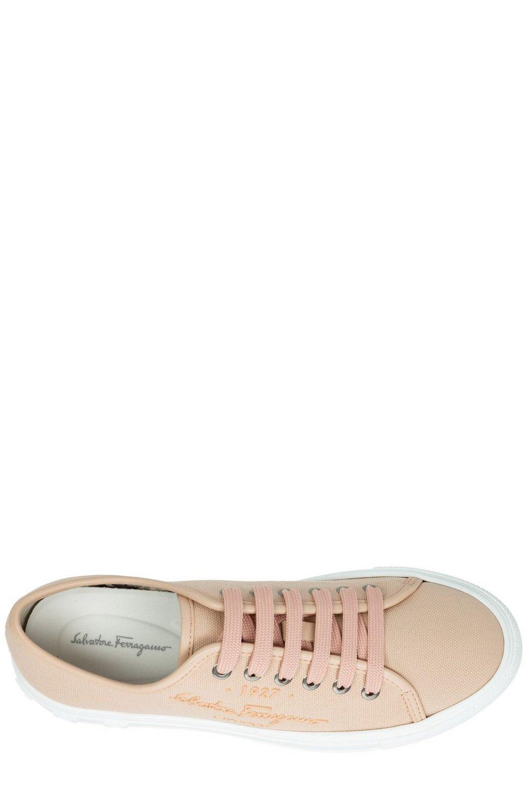 Shop Ferragamo Logo Embossed Lace-up Sneakers In Pink