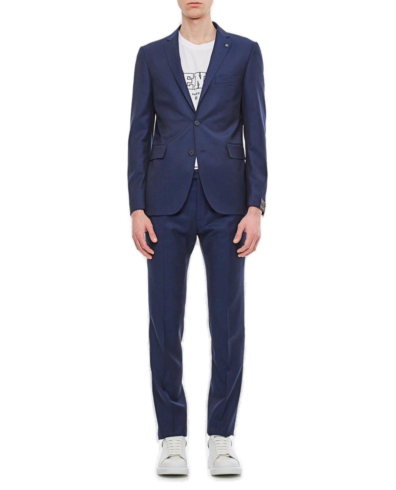 Shop Tagliatore Two-piece Single-breasted Long-sleeved Suit In 387 Navy