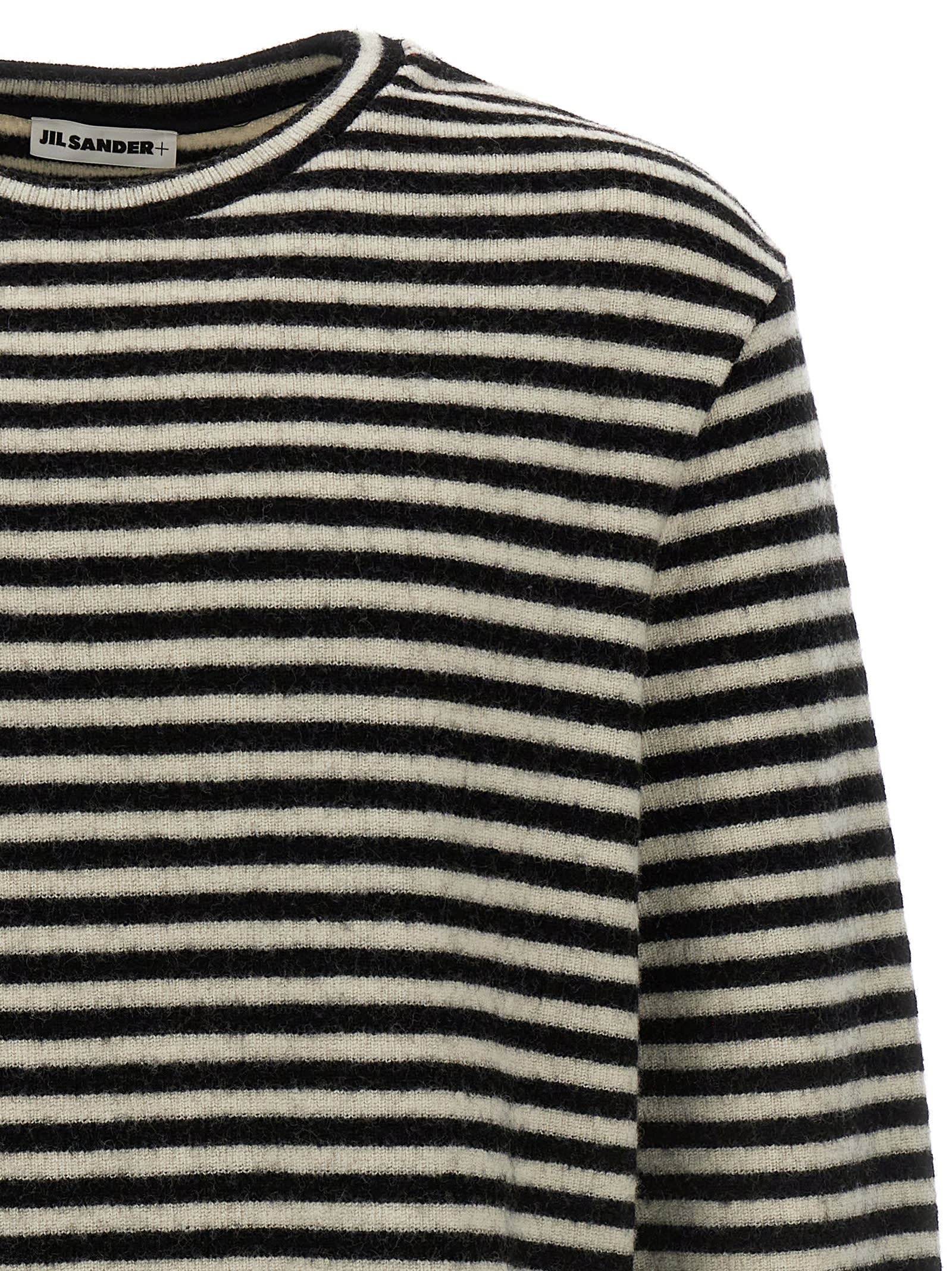 Jil Sander Boiled Striped Wool Compact Jersey In White/black